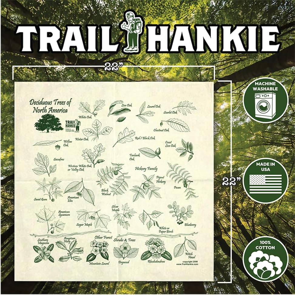 Deciduous Trees For Hiking, Fishing, Boy Scouts, Camping, Outdoor Recreation - Neckwear/Face Mask/Handkerchief - Made in the USA 100% Cotton, Machine Washable, Natural Bandana - Image 2
