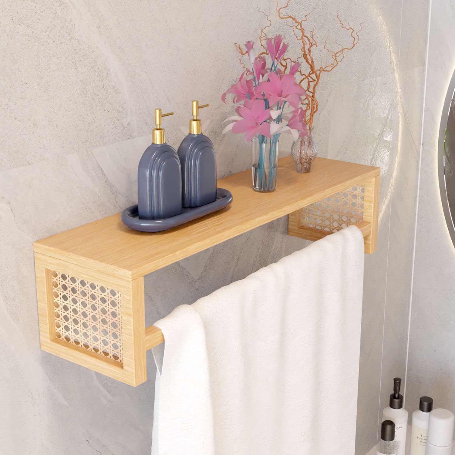 Lifelong Towel Holder for Bathroom | Durable & Stylish Bamboo Rattan Bathroom Towel Rack & Hanger | Solid & Multipurpose Stand & Organizer for Towels, Clothes, Bath Accessories (17Inch)