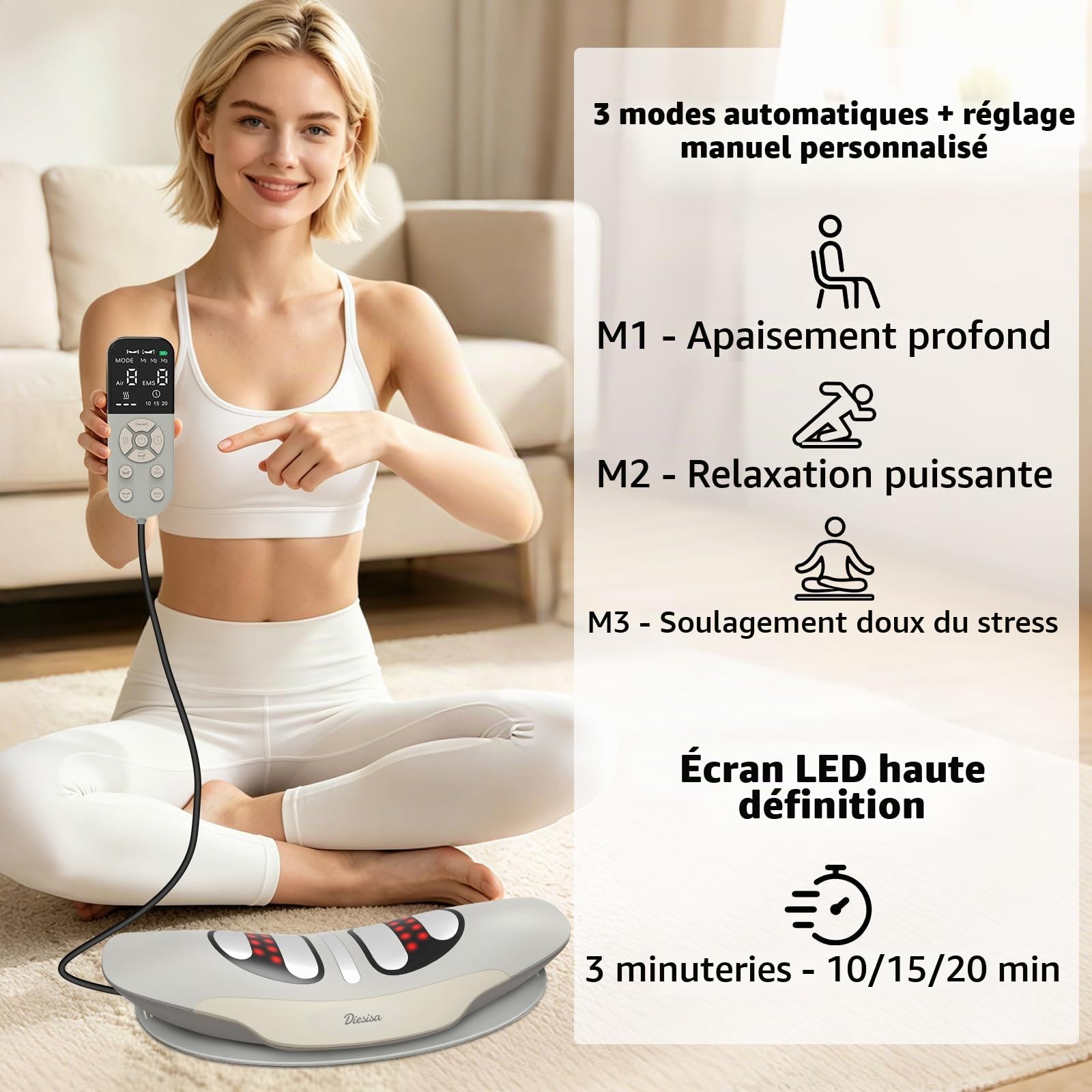 Diesisa Masseur Dos électrique: Traction dynamique Masseur Lombaire | Oscillation gauche-droite - Vibration et chaleur - EMS Massage - Massage Dos rechargeable - Pour usage domestique
