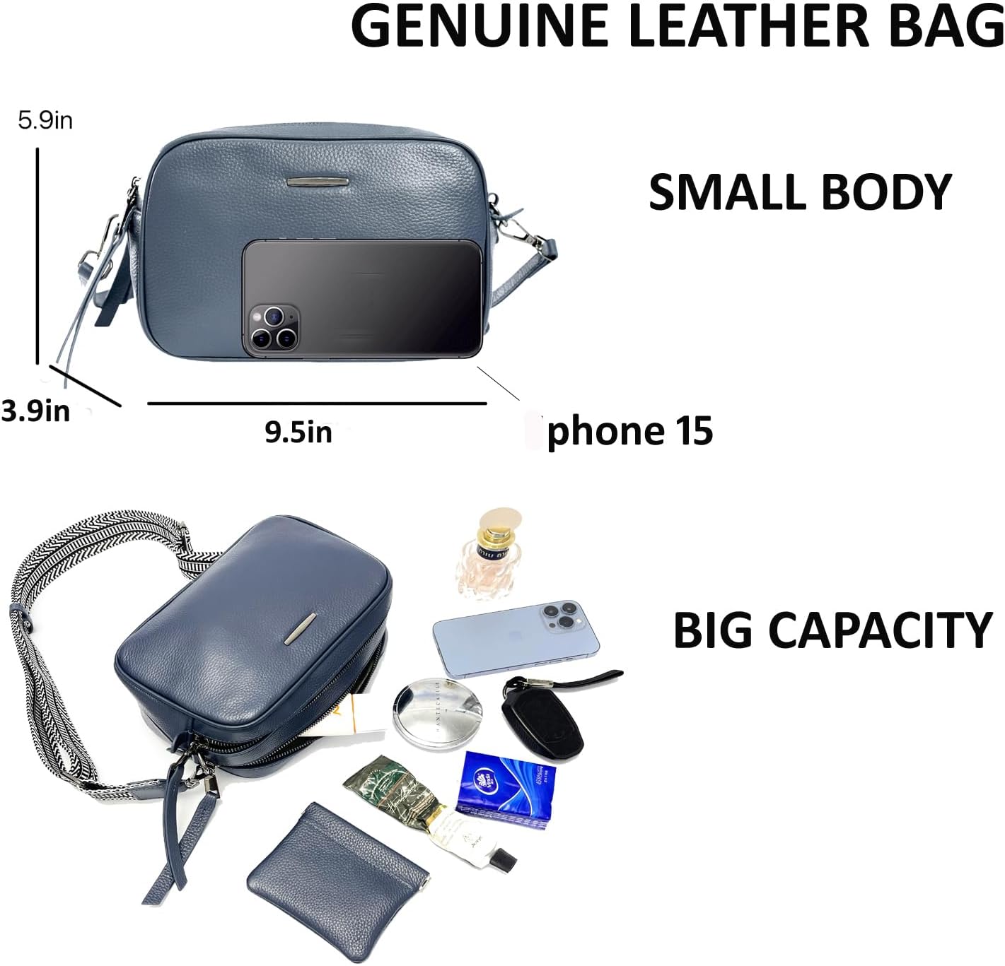 Genuine Leather Crossbody Bag Square Camera Messenger bag Women Purse Phone Handbag with Two Shoulder Straps - Image 4