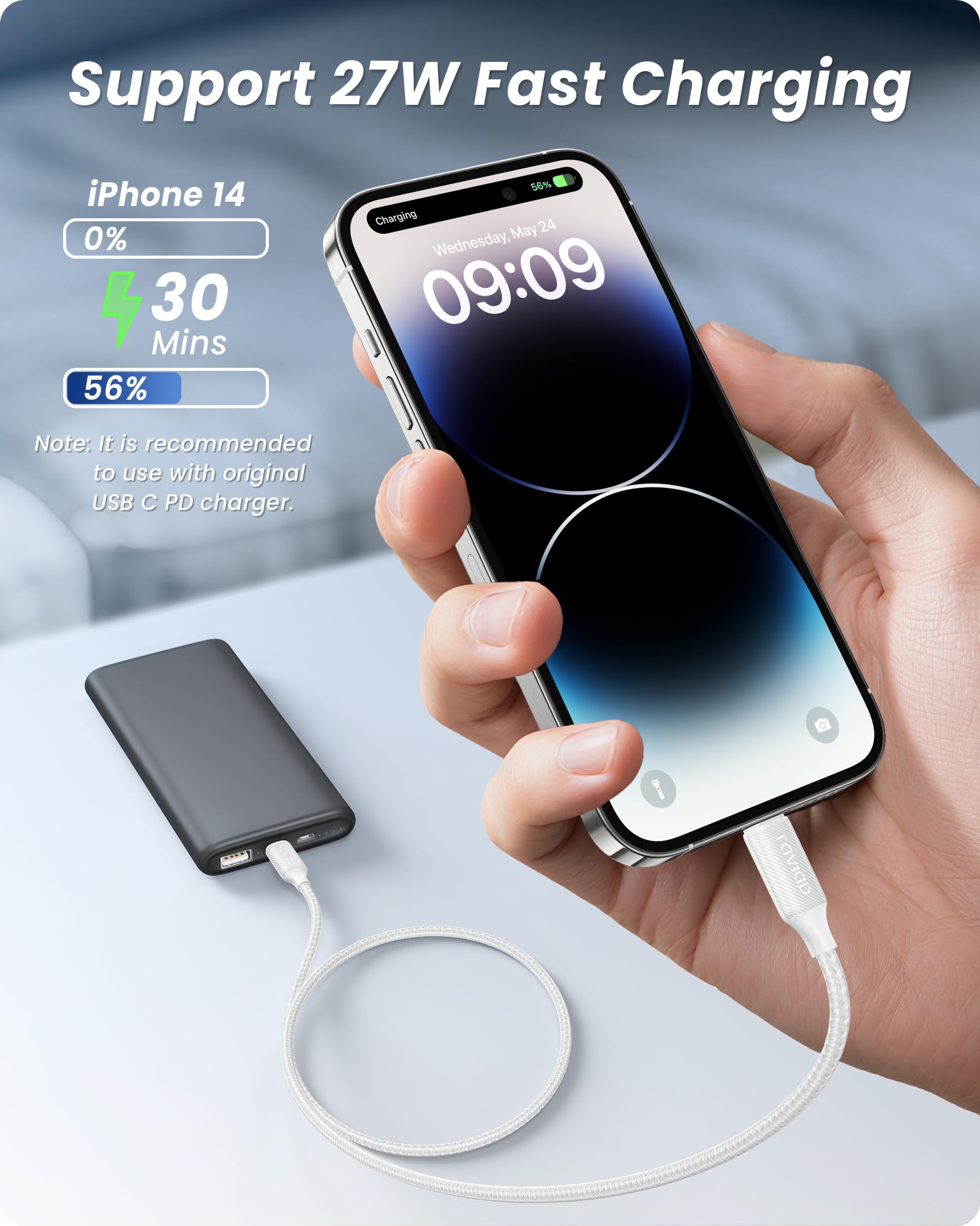 RAVIAD Cavo USB C a Lightning 1M [Certificato MFi] Cavo iPhone USB Tipo C in Nylon Carica Rapida Caricatore per iPhone 14/13/13 Pro Max/12 Mini/11 Pro/11 Pro Max/11/SE 2020/XR/XS/X/8/8 Plus - Bianco