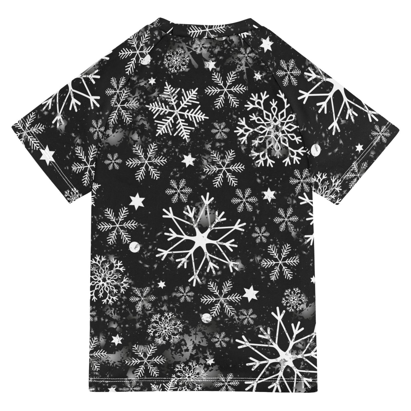 Aflyko Christmas Boys' Swim Shirt Snowflake Black White Cool Rash Guard Beachwear Sun Protection Fishing Hiking Camping Surfing Swimming Toddler Infant Summer Daily T-Shirt, 4T