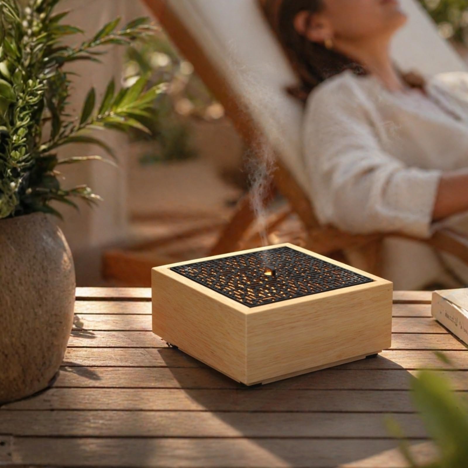 Zen'Arôme - Diffusor Kaori - Luftbefeuchter für ätherische Öle - Ultraschall-Aromatherapie-Vernebler - Elektrische Duftlampe in Naturholz-Design mit LED-Beleuchtung und automatischer Abschaltung