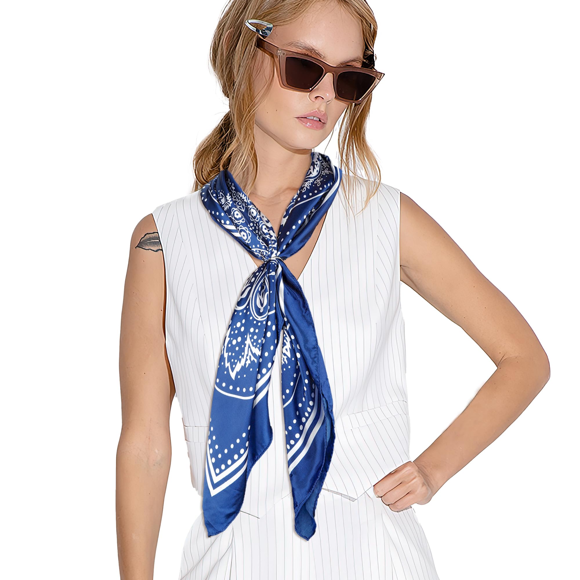 Foulard Di Seta Donna 90x90 Cm - Sciarpa Quadrata Per Capelli E Accessori Moda - Foto 7