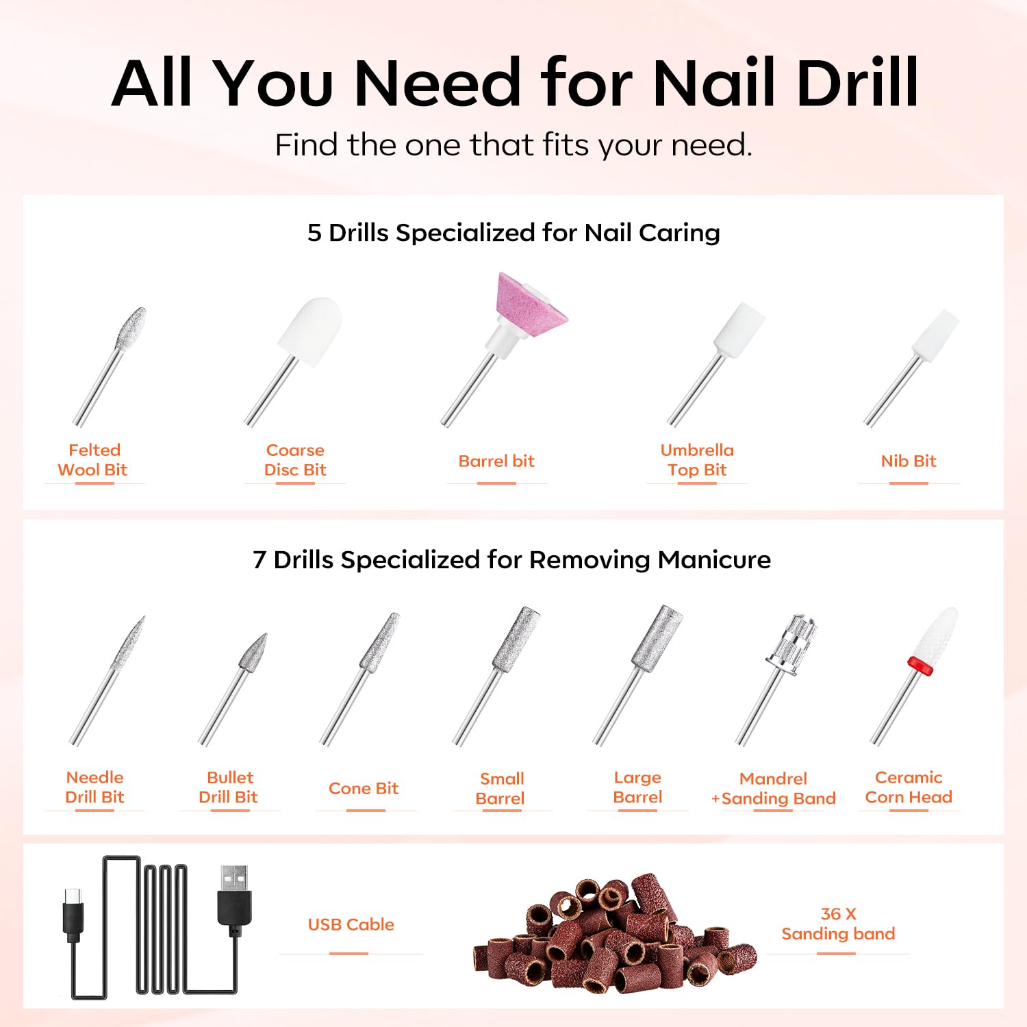 modelones Nagelfräser Kabellos, 13 in 1 Fräser für Gelnägel 25000 u/Min, Maniküre und Pediküre Set, LED Licht, Nagelfeile für Gelnägel- Acrylnägel- Nagelformen- Entfernen von Hornhaut Maniküre Set