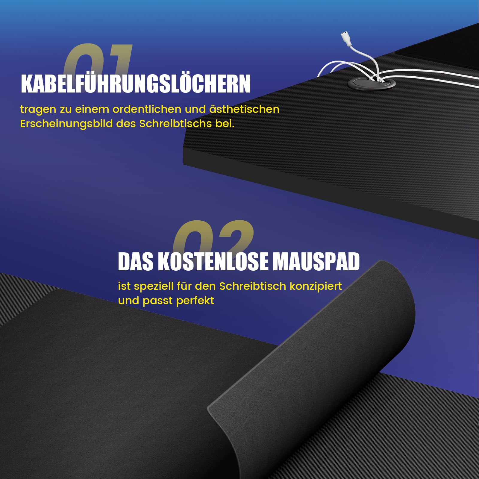 GTPLAYER Gaming Tisch, Gaming Schreibtisch 120 x 60cm, PC Tisch Gamer Tisch mit Kohlefaseroberfläche, Stabiler Computertisch mit Kopfhörerhaken