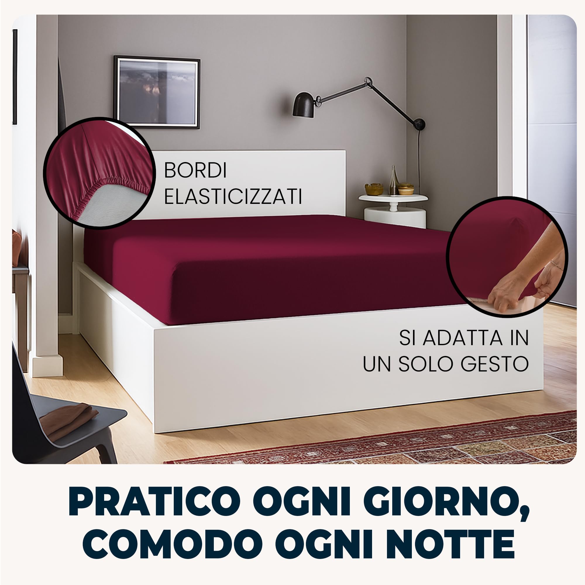 Lenzuola Matrimoniali con Angoli 200x200 cm Bordeaux in Microfibra per Letto Super King Size con Materasso fino a 30cm Tessuto Anti-Acaro e Ipoallergenico di Alta Qualità Lavabile in Lavatrice