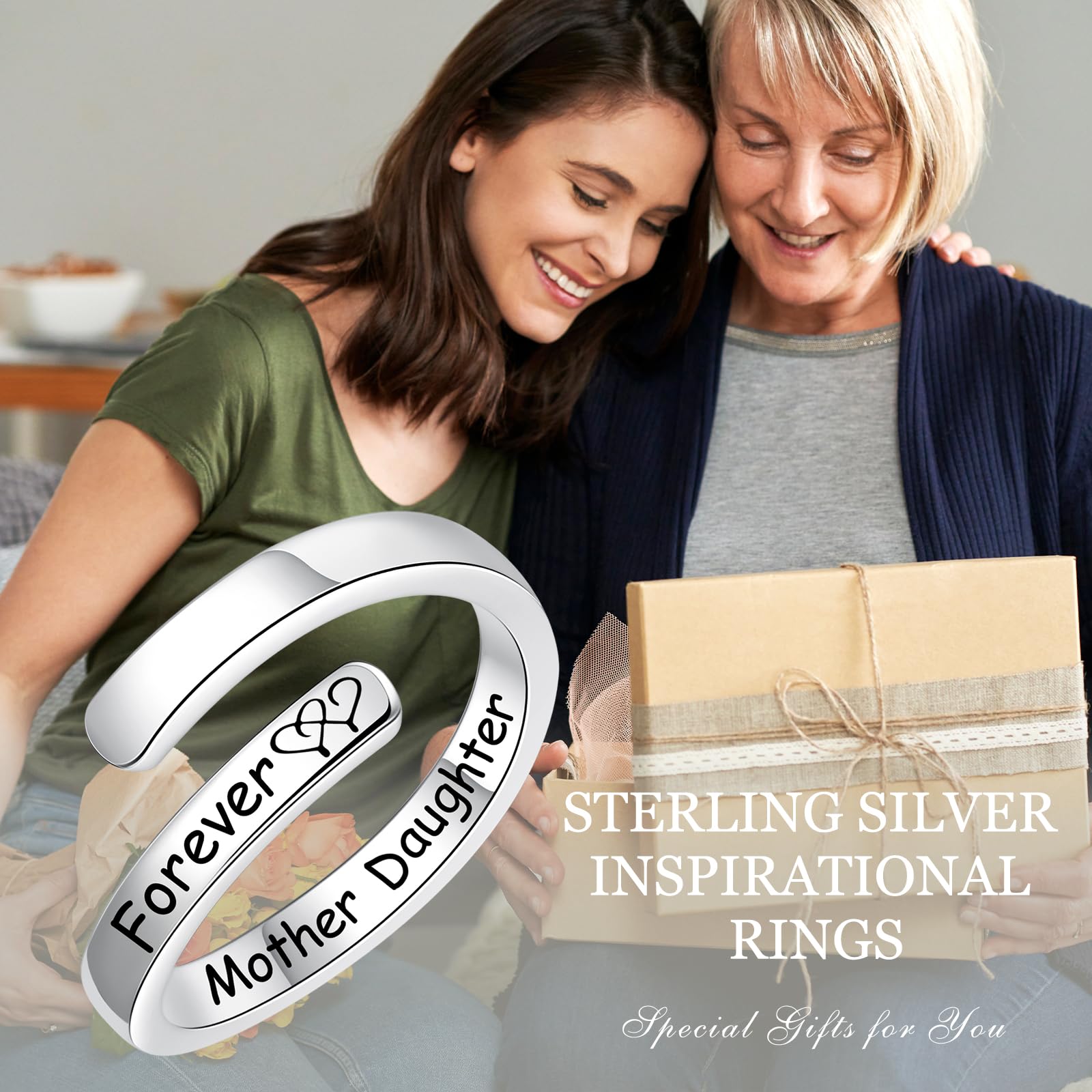 Anillo ajustable de plata de ley S925 con cita inspiradora, anillo abierto, regalo de Navidad, graduación, cumpleaños, para mujeres, adolescentes y niñas