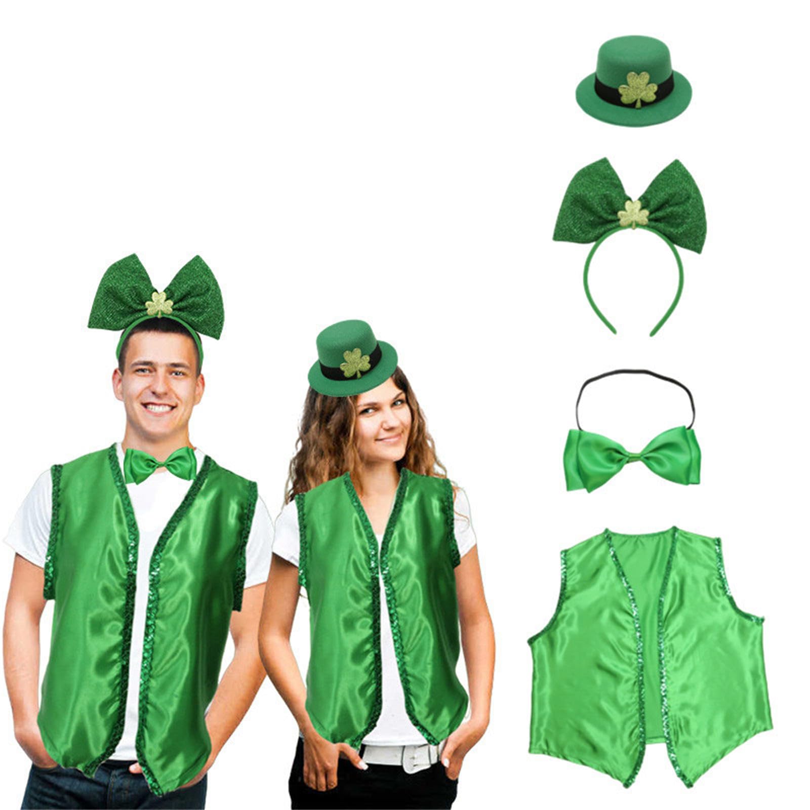 Kangnice Festive Costume Set Vest Bow Tie Headband/Hat Accessories Set Patricks Day Costume Accessories Ireland Party Decor