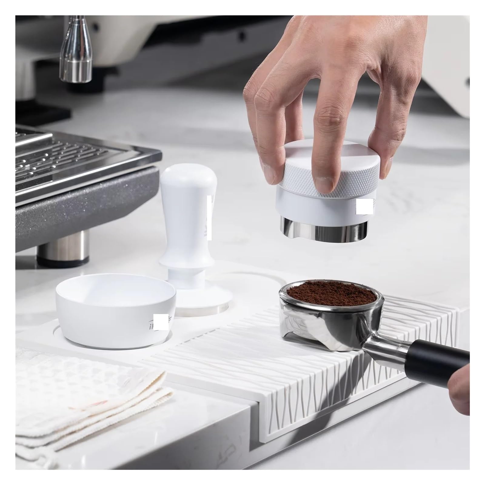 6 EN 1, Kit De Accesorios Con Café, Distribuidor, Tapete Silicona para Café(Silver 58MM)