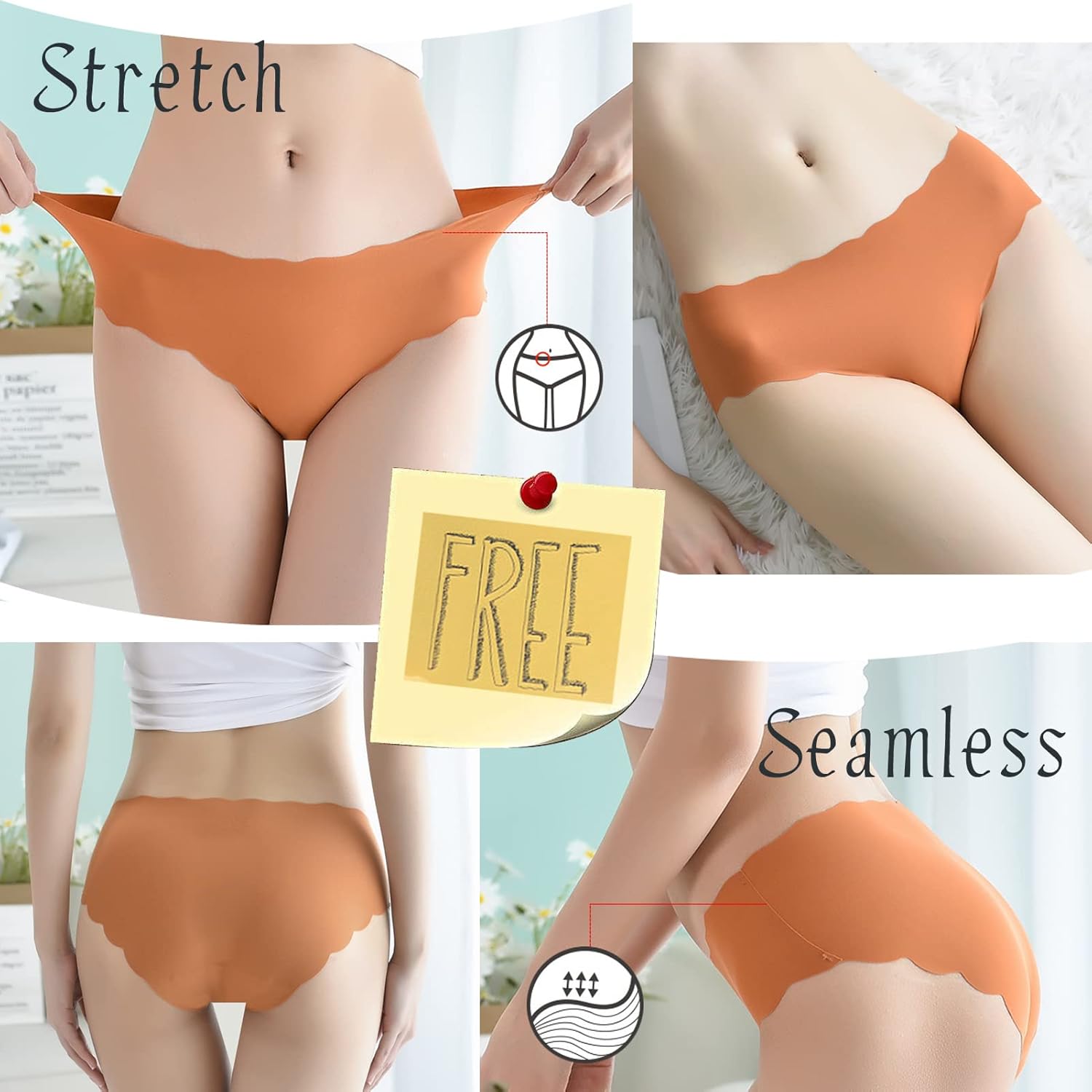 Women's Seamless Hipster No Show Invisible Ice Silk Stretch Underwears Pack Bikini Underwear Panty - Image 3