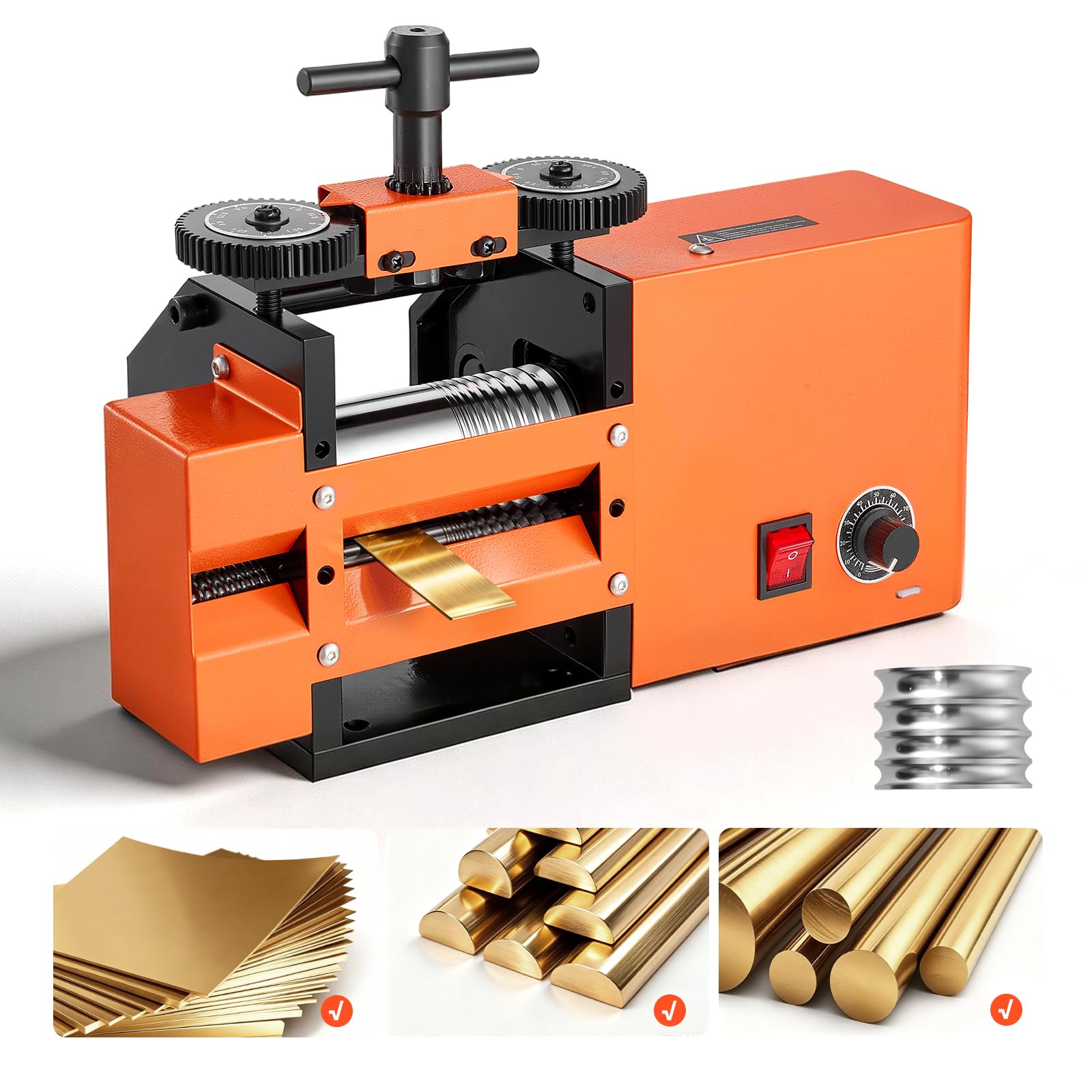 VEVOR Laminatoio a Rulli Elettrico 3 in 1 Piatto Quadrato e Semicircolare