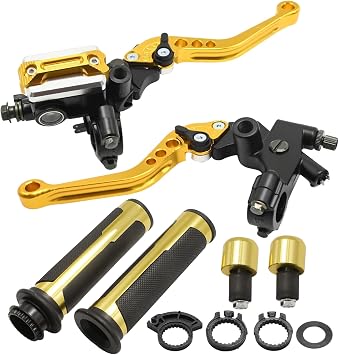 7/8" 22mm Universal Gold Motorcycle Handlebar, Brake Master Cylinder Clutch Lever Left and Right Set, Replacement for Harley, Replacement for Honda