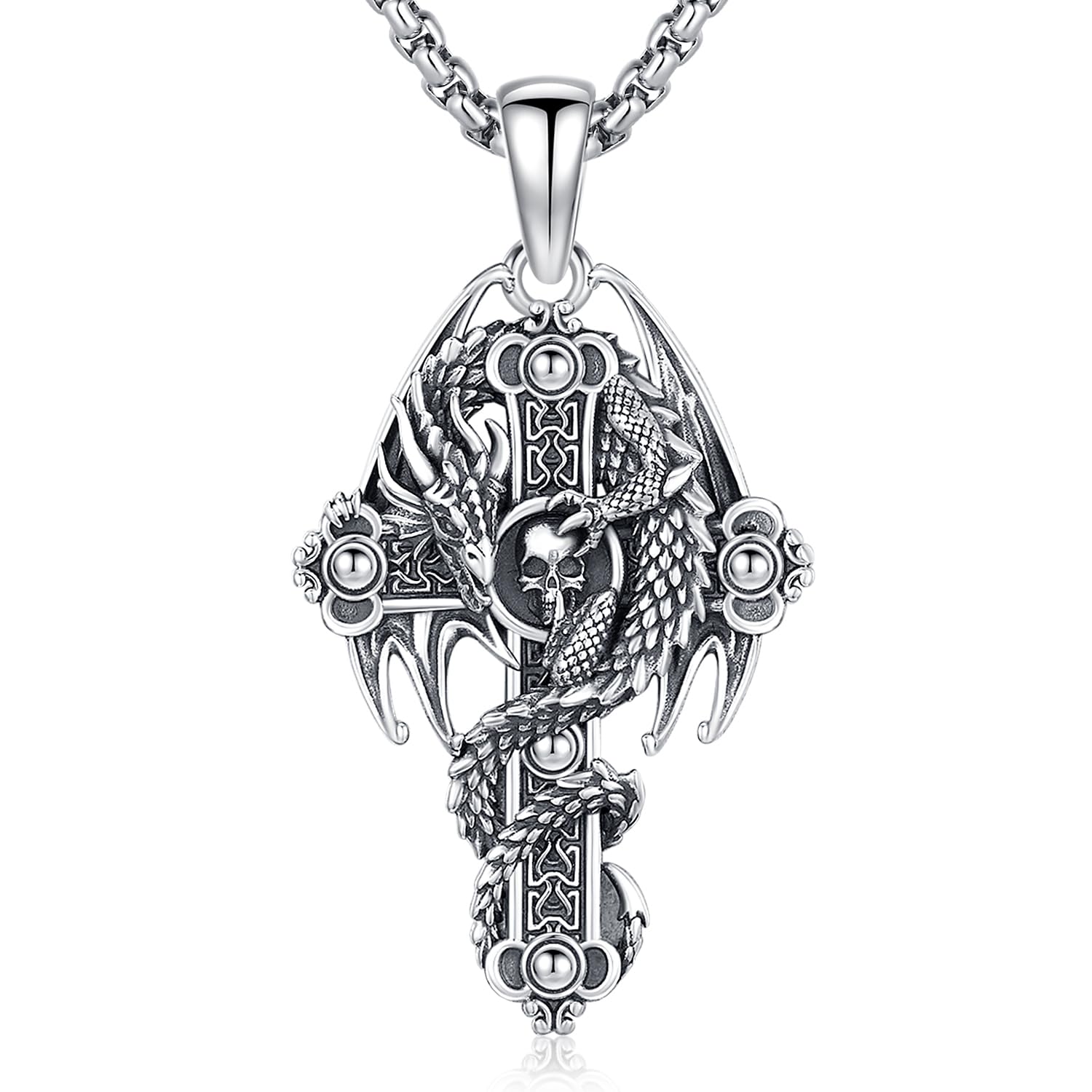 Aniu Collar Cruz Dragón para Hombre Plata de Ley 925 Vikingo Colgante Cruz Gótico Joyería Para Hombres Mujeres