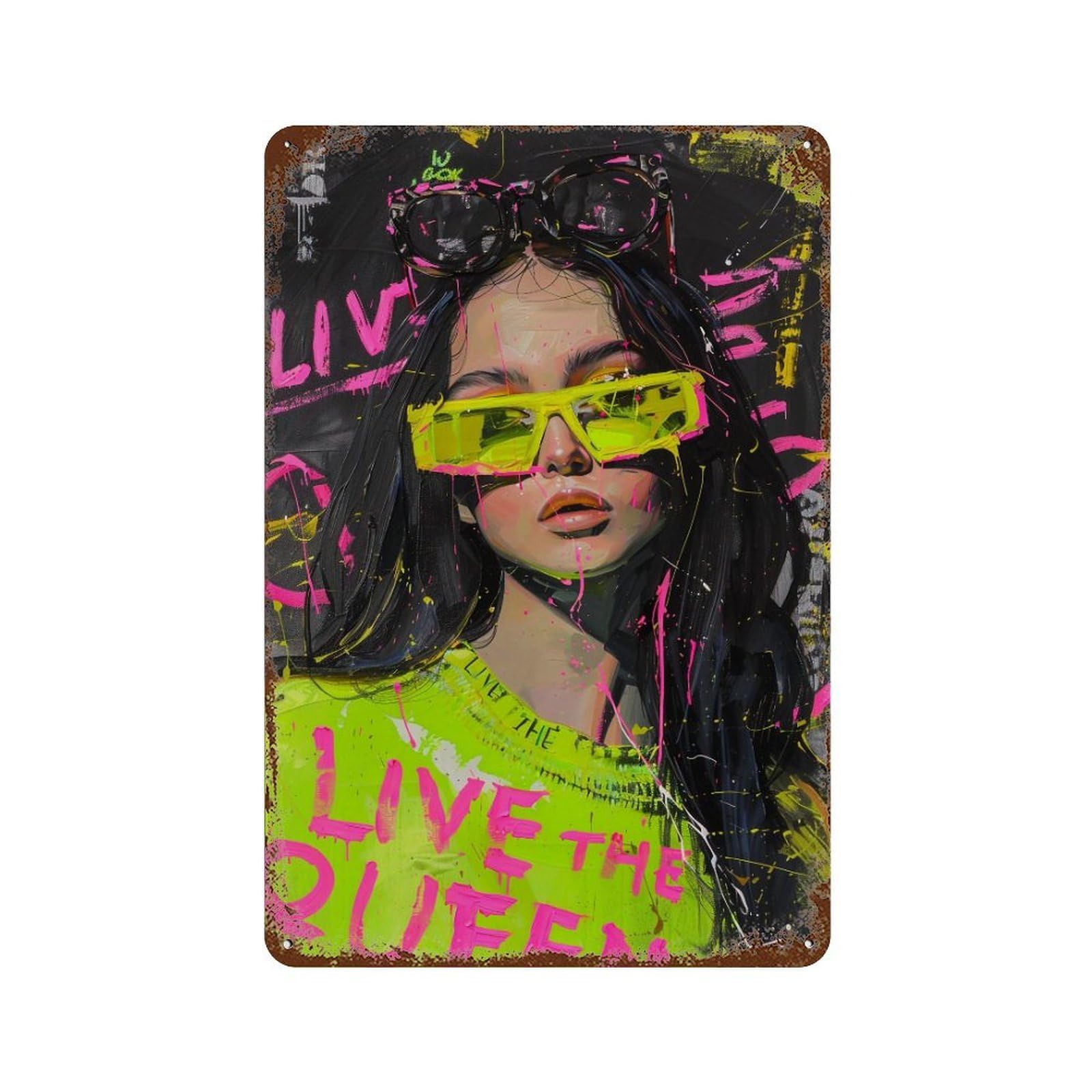 YHGERTKU Live The Queen Graffiti Pop 03 Wall Art Retro Iron Vintage Metal Tin Sign Poster Modern Decor for Living Rooms Gift 30x20cm