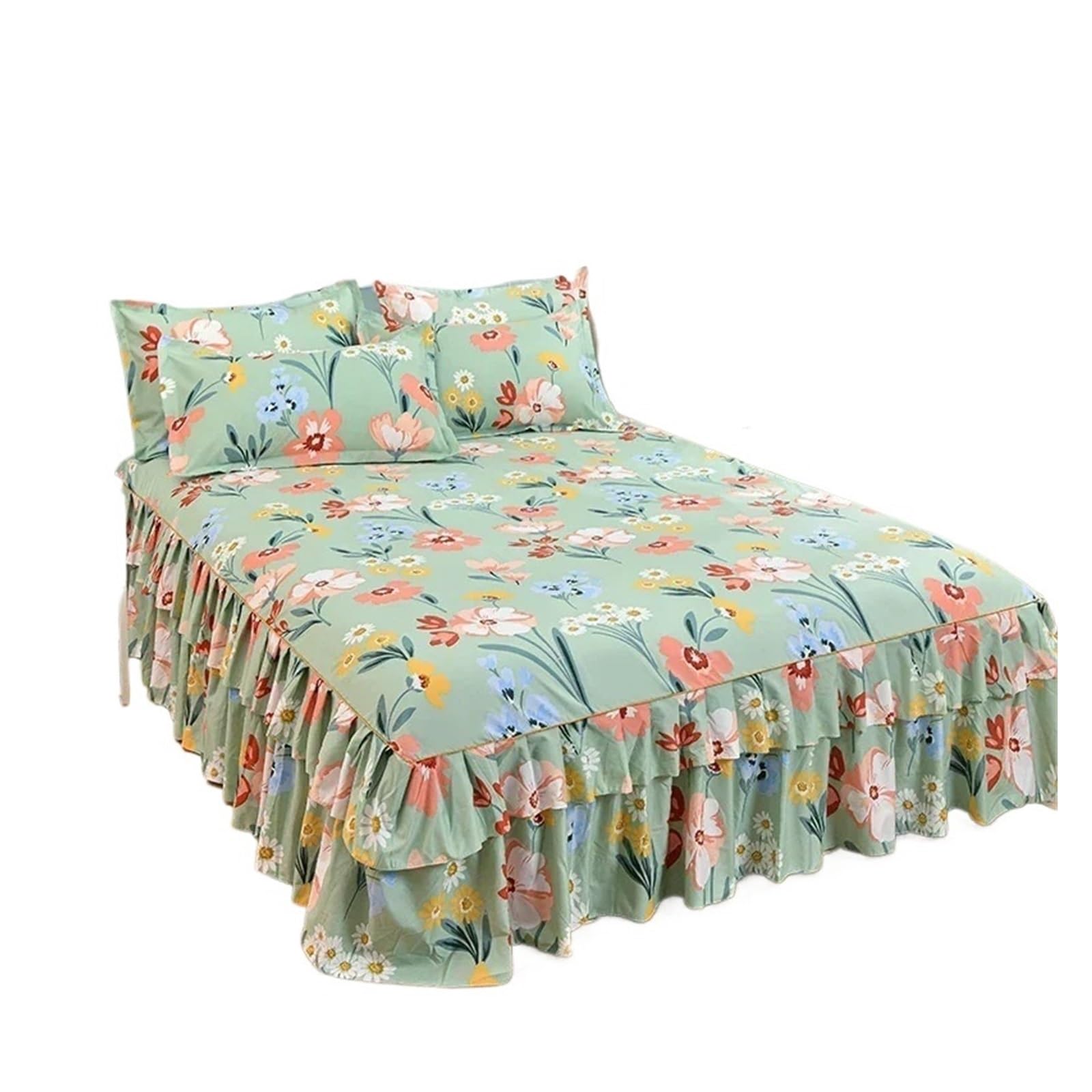 Ruffle Skirt Bedspread Home Textile Printed Bed Bedroom Coverlets Bedspreads Sheets Cover Bedding For use in the bedroom(Color-01,200x220x40cm)
