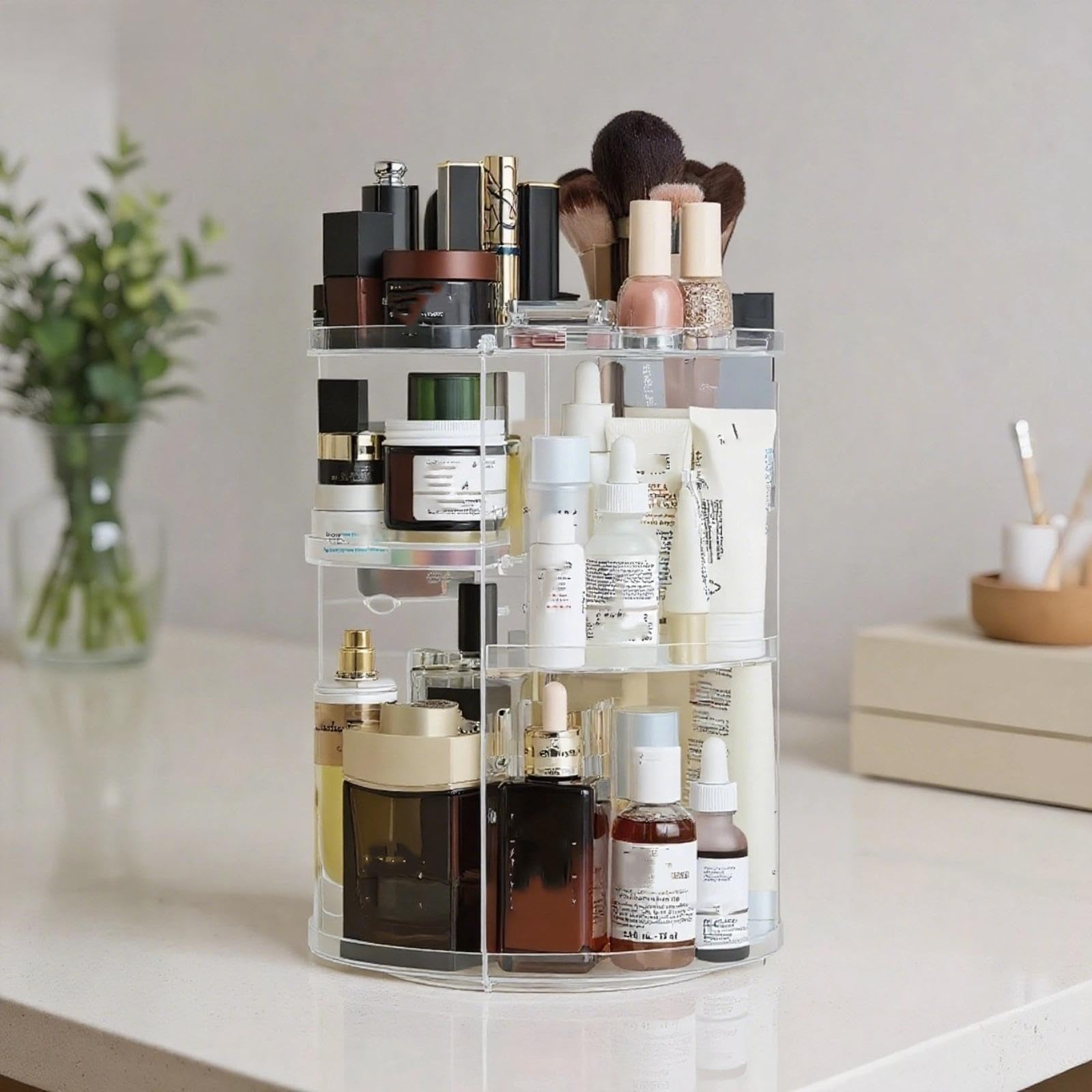 Generico Espositore per cosmetici con porta pennelli, porta profumi, portaoggetti girevole per il piano del bagno