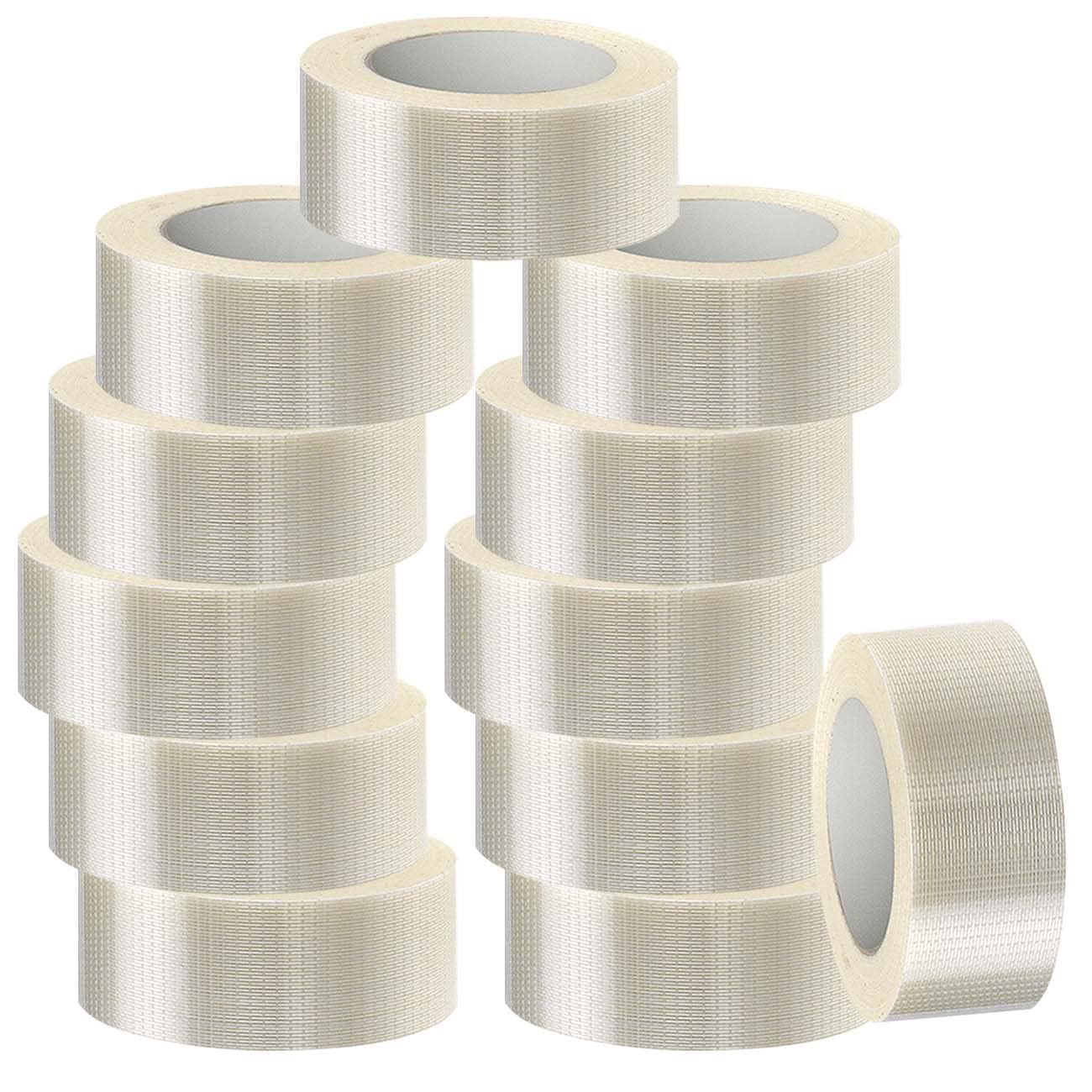 Edenpack 12 Rolls Extra Strong Crossweave Reinforced Tape 50MM x 50M Bi-Directional Filament Strapping Fiberglass Reinforced Tear Resistant Heavy Duty Tape, Clear