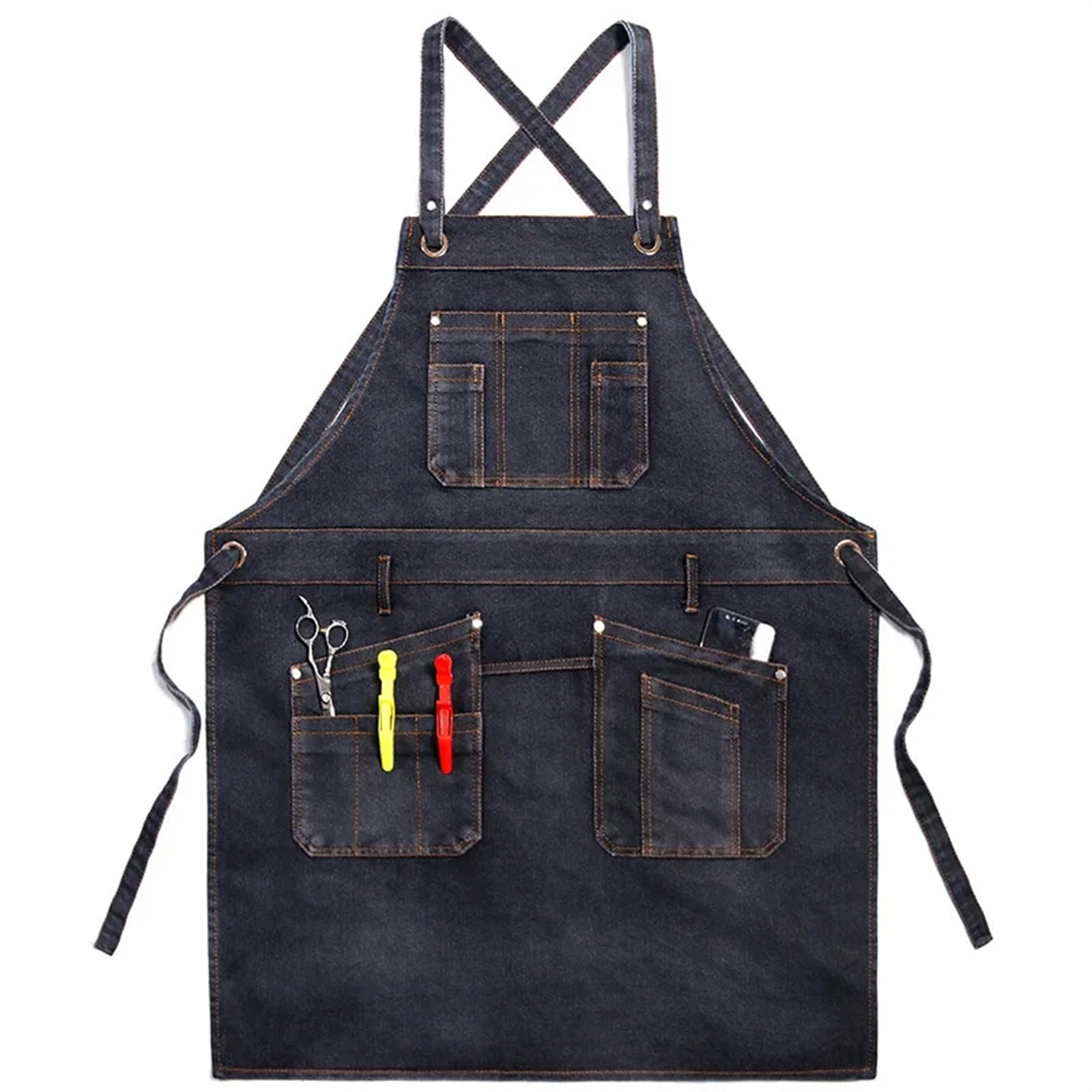 Delantal de Trabajo Delantal vaquero grueso con bolsillo, estilista, Barista, café, delantal de limpieza for el hogar, maestro lona, ​​accesorios cocina