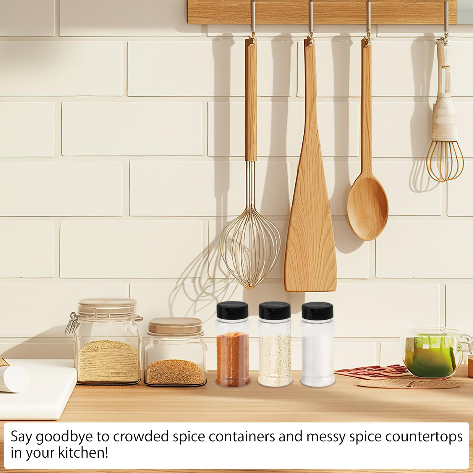 Lot De 6 Pots à épices En Plastique Transparent 100 Ml - Avec Bouchons Filtrants - Pour Cuisine, Camping, Rangement - 11