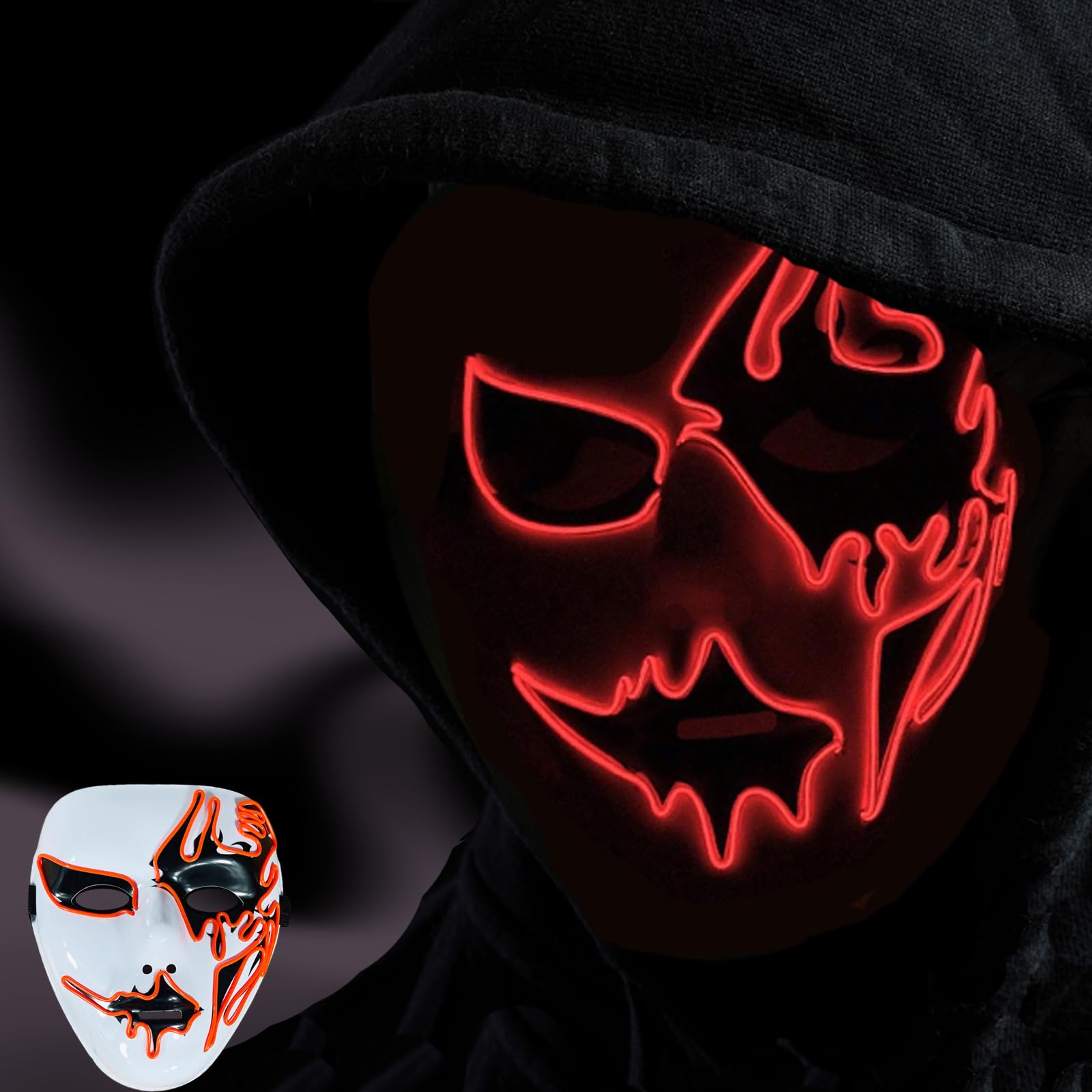 Sucaicuo Halloween Purge Mask Led Light Up Scary Glowing Masks for Festival Party Gifts Couple Mask, Red 1pc