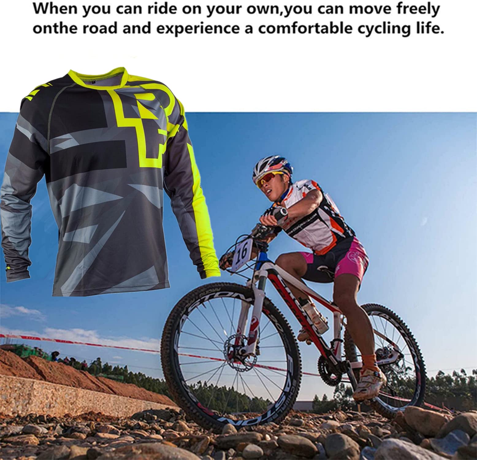 Uomo Magliette da Ciclismo da T-Shirt, Manica Lunga Top Abbigliamento Maglie da Ciclismo, Camicia Mountain Bike/MTB, Traspirante e Assorbente dal Sudore Maglia da Ciclismo