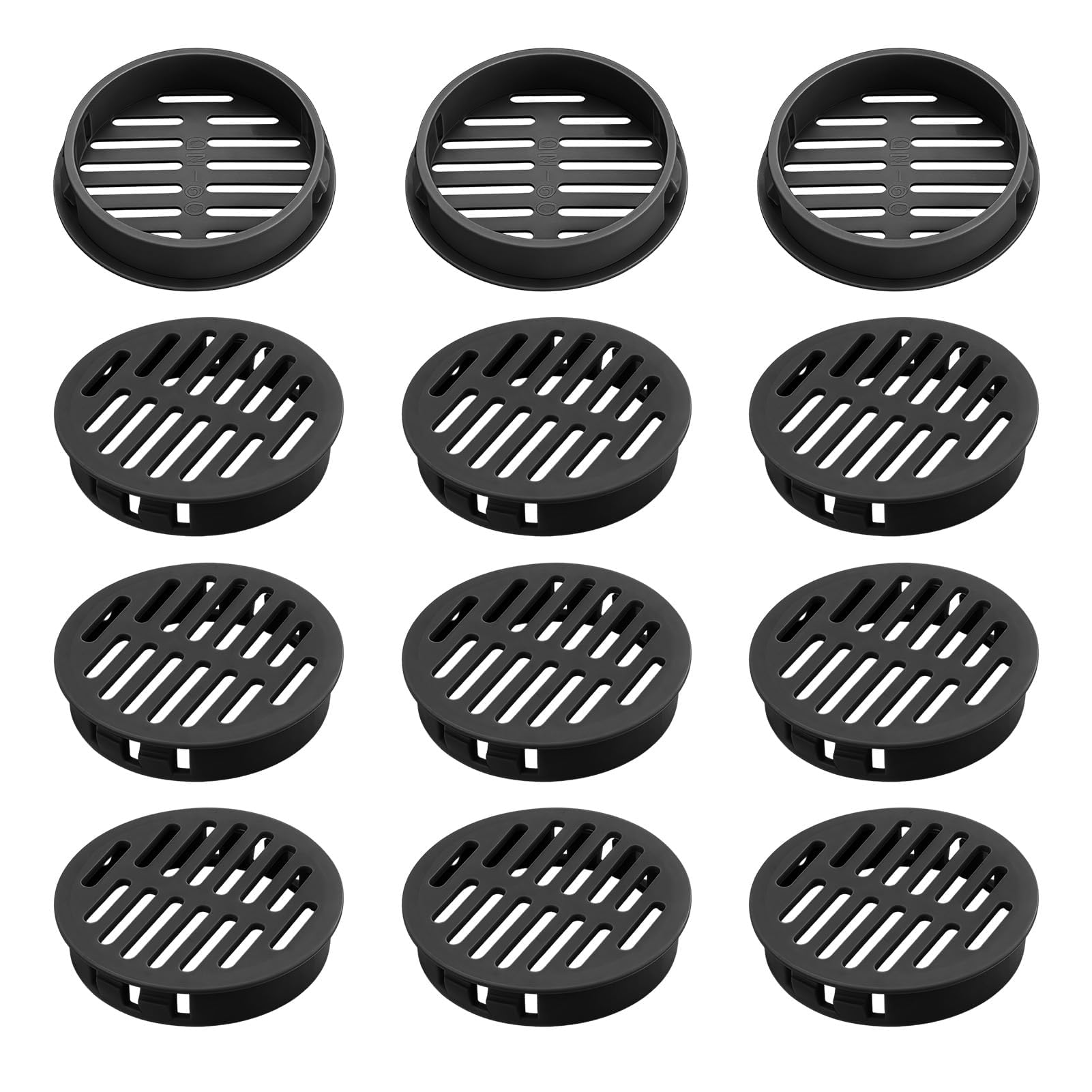 12PCS Round Soffit Vents, 50mm/2" Soffit Vent Cover Plastic, Circular Air Vent Grille Flows Air for Bathroom Home Office Kitchen Cabinet (Black)