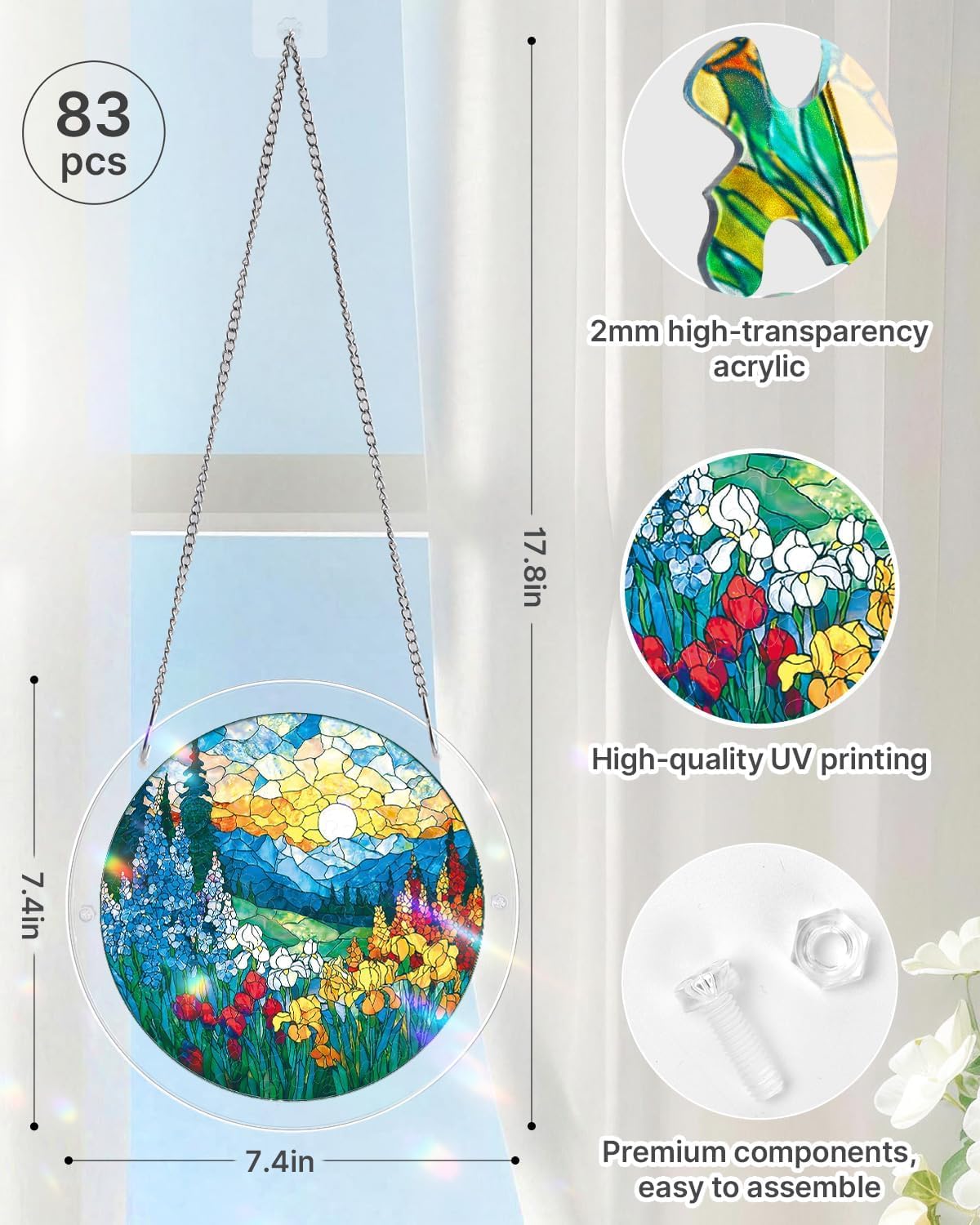 Acrylic Jigsaw Puzzle Suncatcher, 83 Pieces Sun Catcher Stained Glass Acrylic Puzzle, DIY Suncatcher Puzzle Kit for Birthday Gift, Home Decor, Adults, Women, Men, Mom (H) - 2