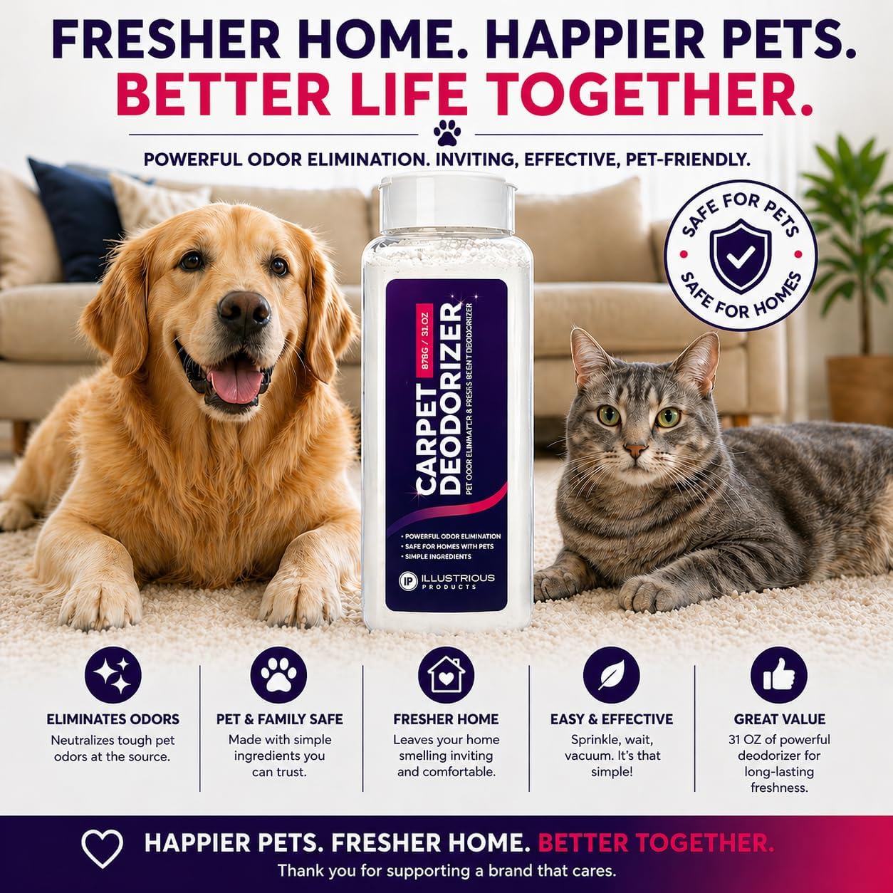 Carpet Deodorizer Powder, Pet Safe Baking Soda, Lemon Eucalyptus, 31 oz