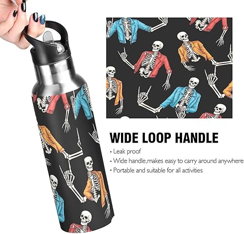Miniatura 4 de BPA-Free Sport Water Bottle 32 Oz, Stainless Steel Water Bottle for Gym Outdoor Travel School, Human Skeletons Rock Roll Gesture