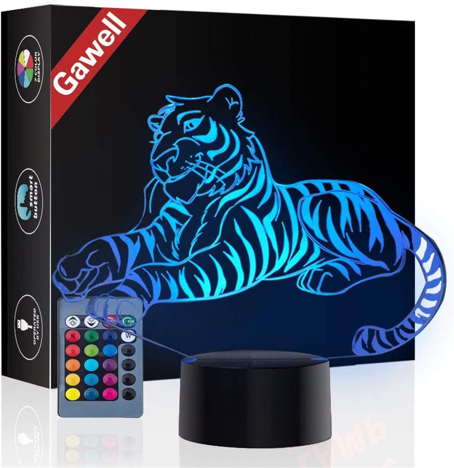 Christmas Gift Tiger 3D Illusion Lamp Night Light, 16 Colors Changing Touch Switch Table Desk Decoration Lamps Birthday Present with Remote Control Toy for Tiger Fans Lover