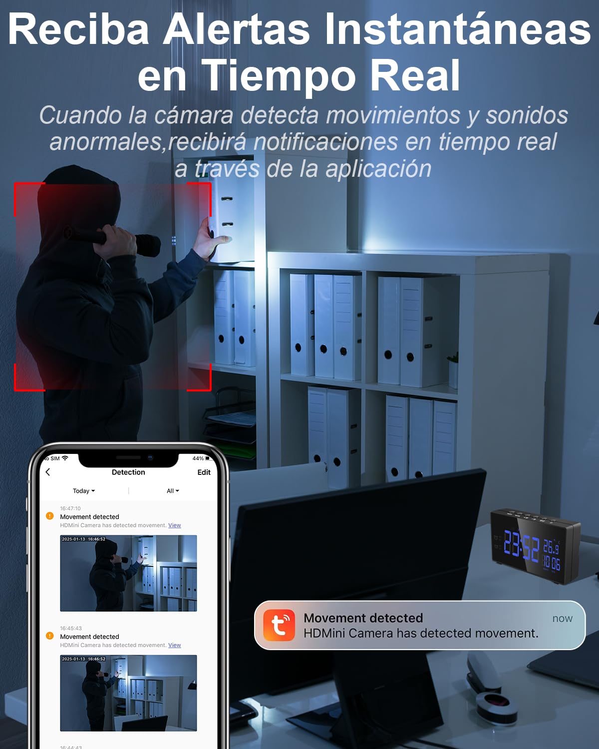 Cámara Espía Oculta WiFi, 5G Mini Camara Espia Inalambricas Despertador | Doble Banda Reloj con Cámara 1080P HD, Visión Nocturna Detección de Movimiento, Ángulo 120° App Tuya Vigilancia Interior