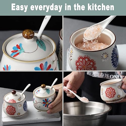 Miniatura 4 de Azucareros de porcelana Juego de 2 azucareros de cerámica con tapa y cuchara, tarro de almacenamiento de azúcar, recipiente dispensador de azúcar