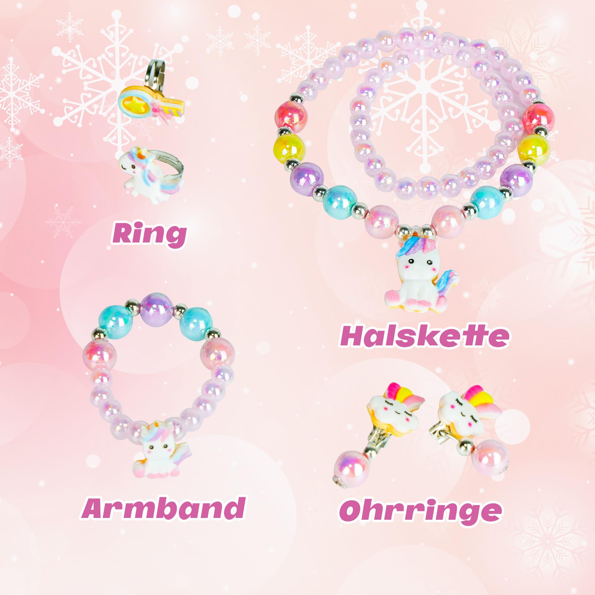 AdelDream contenitore musicale con unicorno con ali d'angelo musicali regalo per bambini(unicorno rosa a due strati,set di accessori da 5 pezzi)