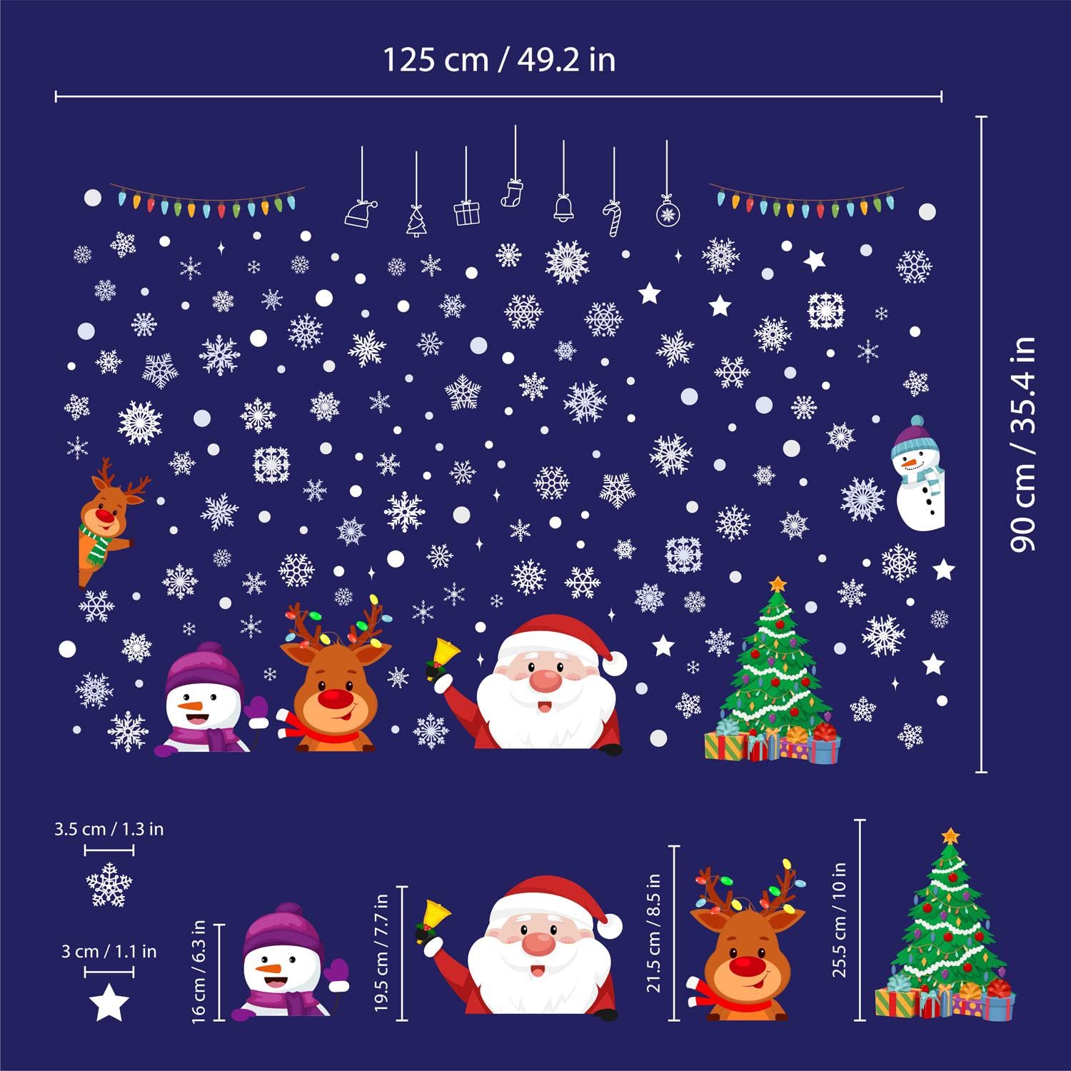 WALPLUS Christmas Window Stickers Clings Xmas Decoration Reusable Double-Sided Print Decals for Glass Living Room Windows Display Xmas Friends with Snowflakes 190 Pieces - Image 3