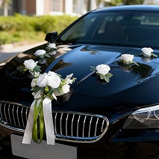 12 Creative Car Decoration Ideas for Weddings That Look Elegant 2 CusDusk Car Wedding Decoration Garland, Artificial Floral Bouquet with R...