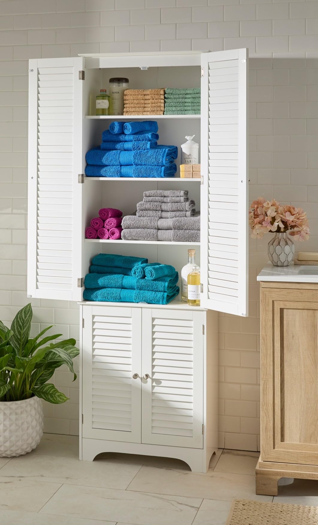 BrylaneHome Louvre Linen Cabinet - White