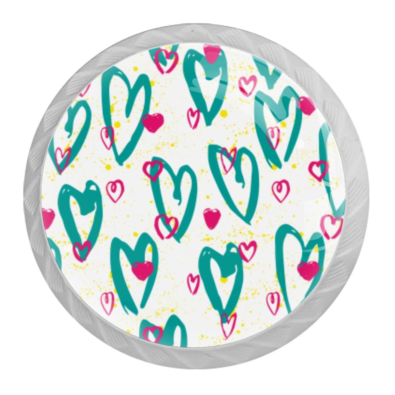 Tqmspg Multi14 4 Pieces Drawer Pulls Cute Heart Pattern Door Knobs Dresser Handles For Kitchen Wardrobe Cupboard Hardware Furniture
