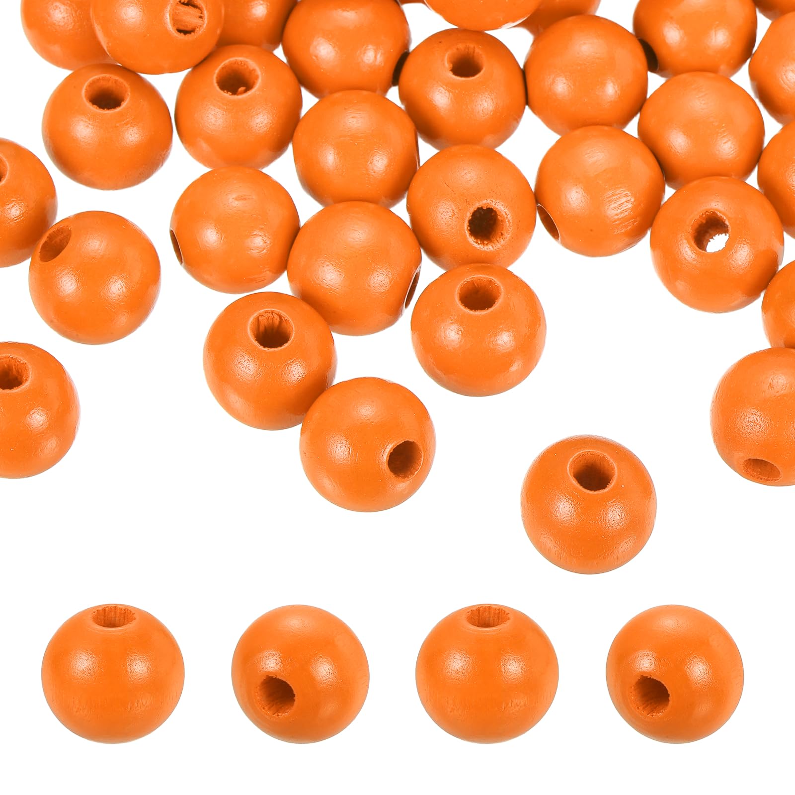 PATIKIL 200pcs 16mm Orange Natural Wood Beads with 4mm Hole Unfinished Round Wooden Loose Spacer Balls Bulk for DIY Crafts Garland Macrame Farmhouse Decor Jewelry Making
