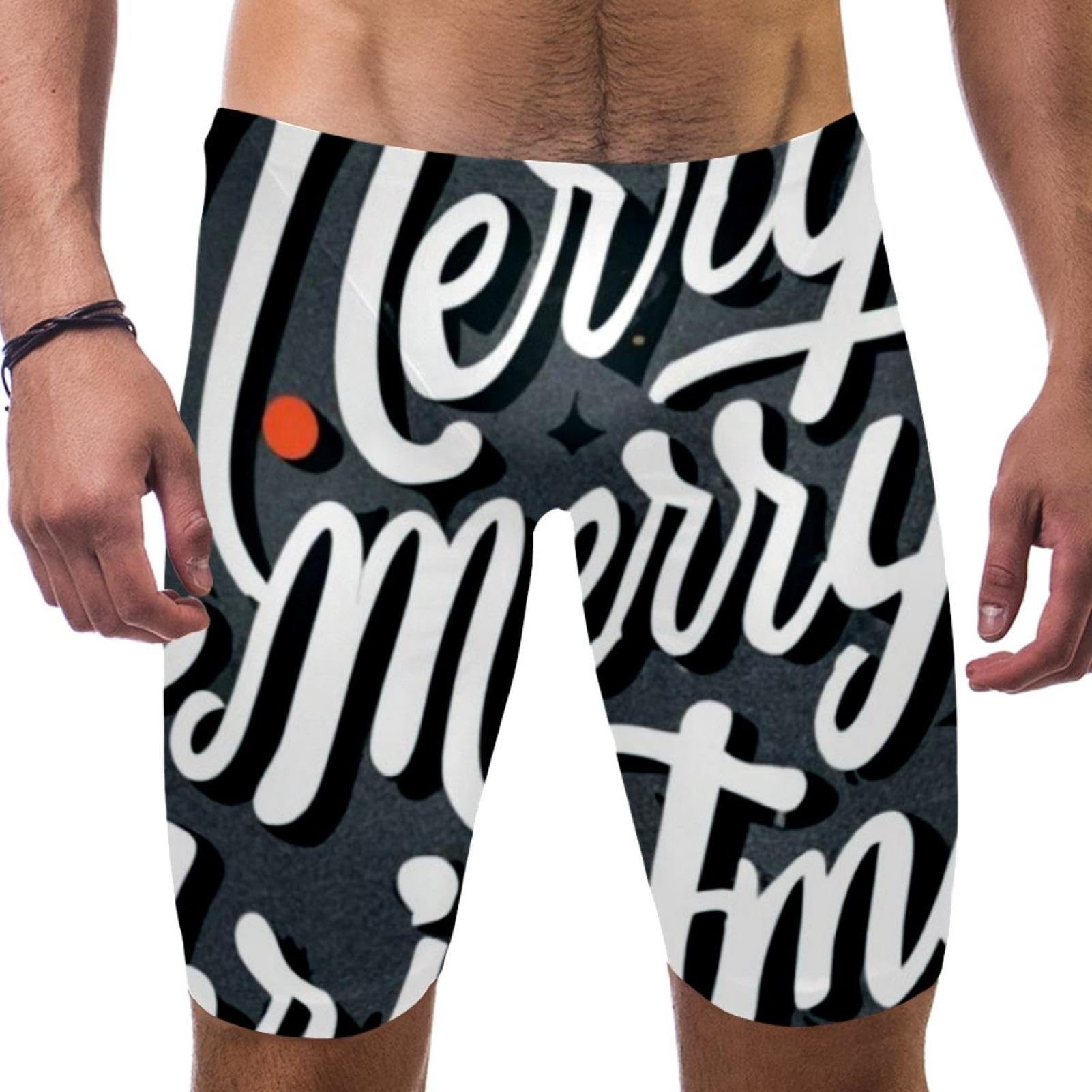 Happy Christmas Swimsuit for Men & Boys,Competition Lap Swim Suit, Square Leg Endurance Training Multicoloured
