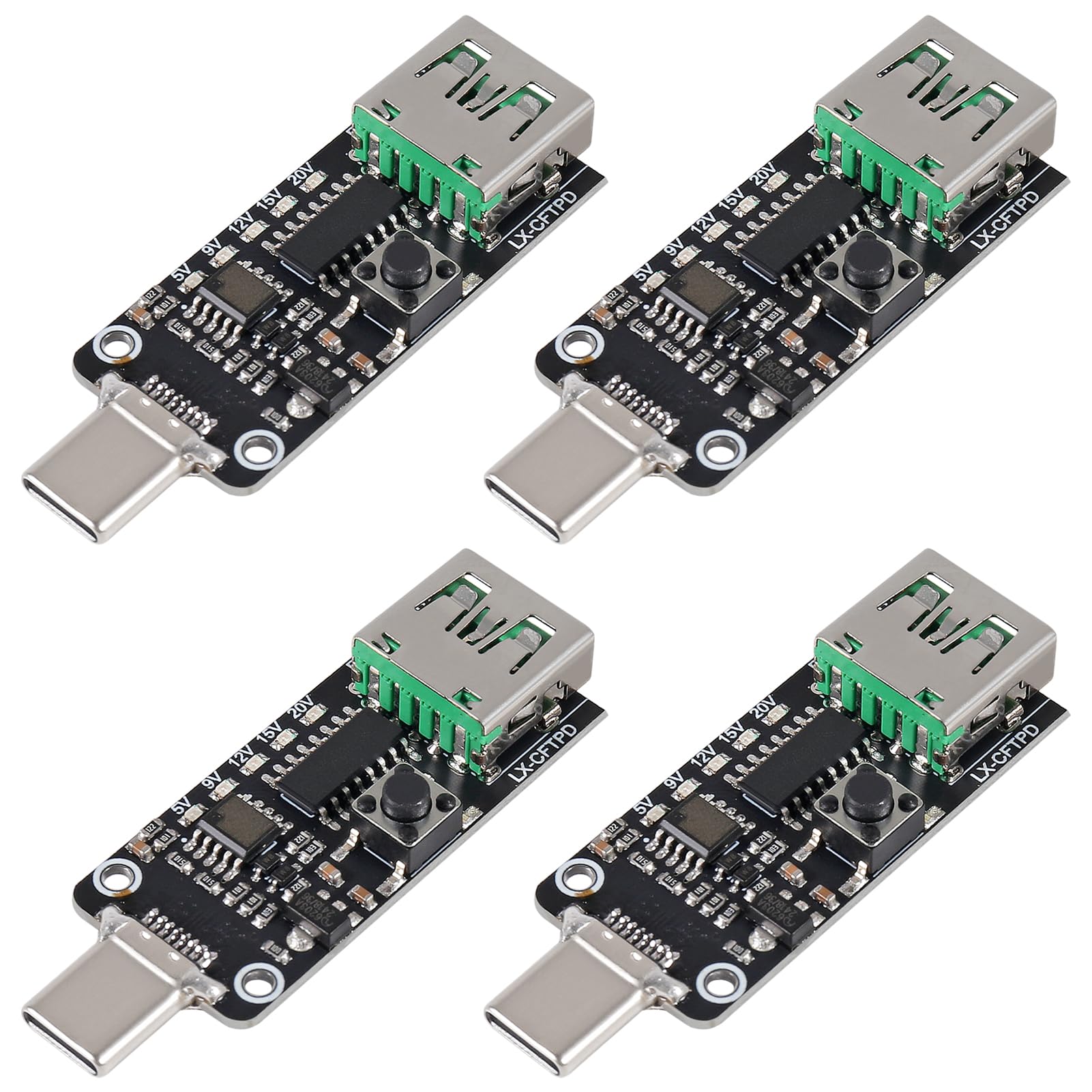4pcs USB-C PD QC DC 5V 9V 12V 15V 20V Adjustable Voltage Power Trigger Module 5A Type-C Male USB Port Input (Type-C Male - USB)