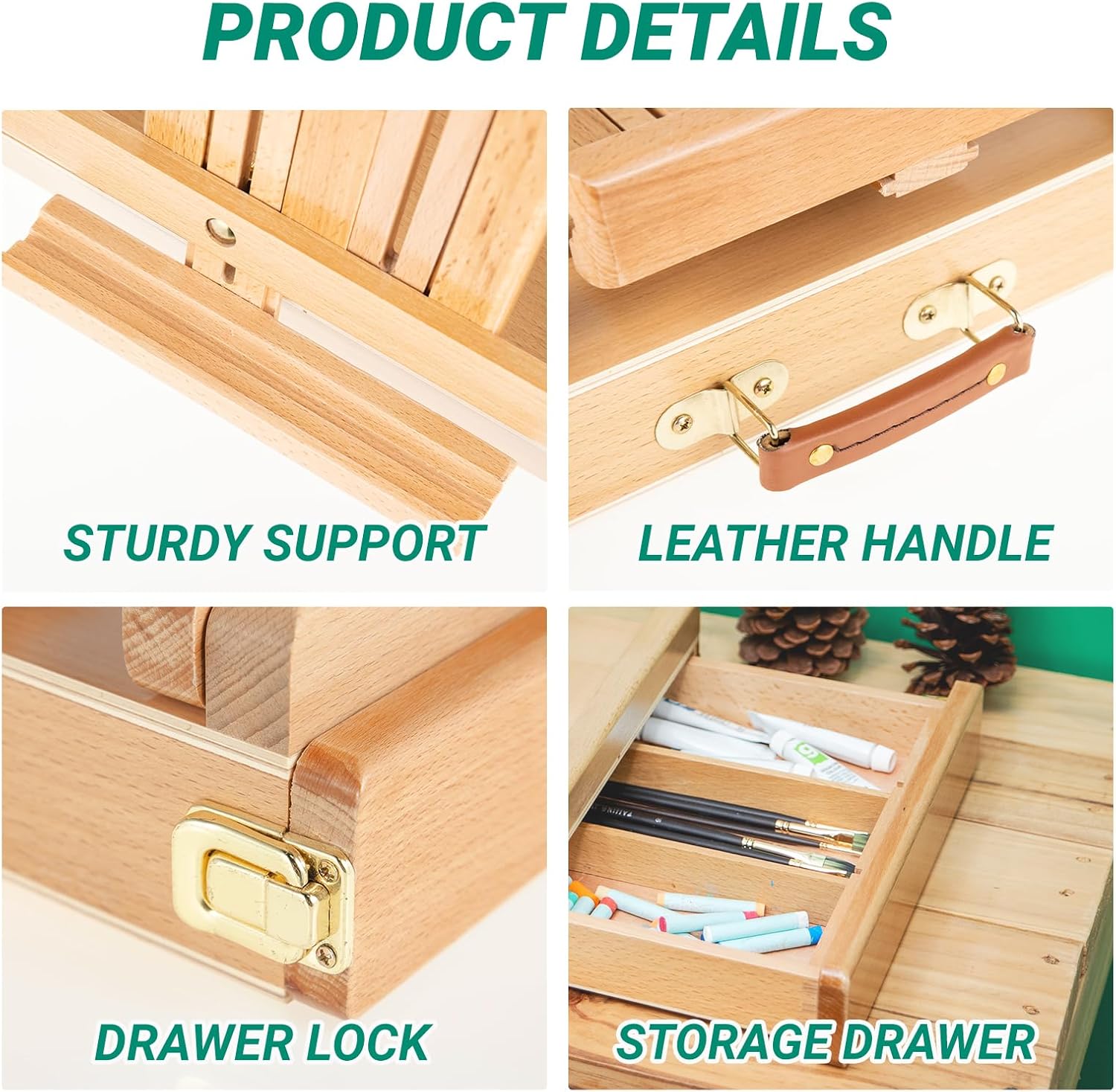 Falling in Art Studio Sketchbox Easel, Adjustable Beechwood Tabletop Easel Box for Painting, Portable Desktop Easel with Storage Drawer, Suitable for Beginners and Artists