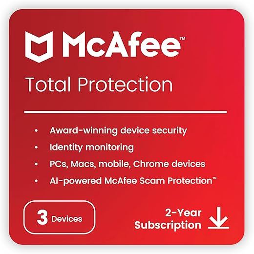 McAfee Total Protection 2024 | 3 Devices, 2 Years | Antivirus Internet Security Software | Password Manager & Dark Web Monitoring Included |…