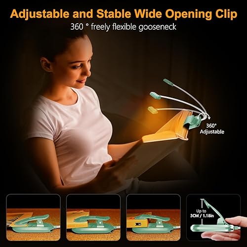 Miniatura 13 de Gritin Luz de libro recargable para leer en la cama con 19 LED y función de memoria, cuidado de los ojos, 3 temperaturas de color, 5 niveles de Negro