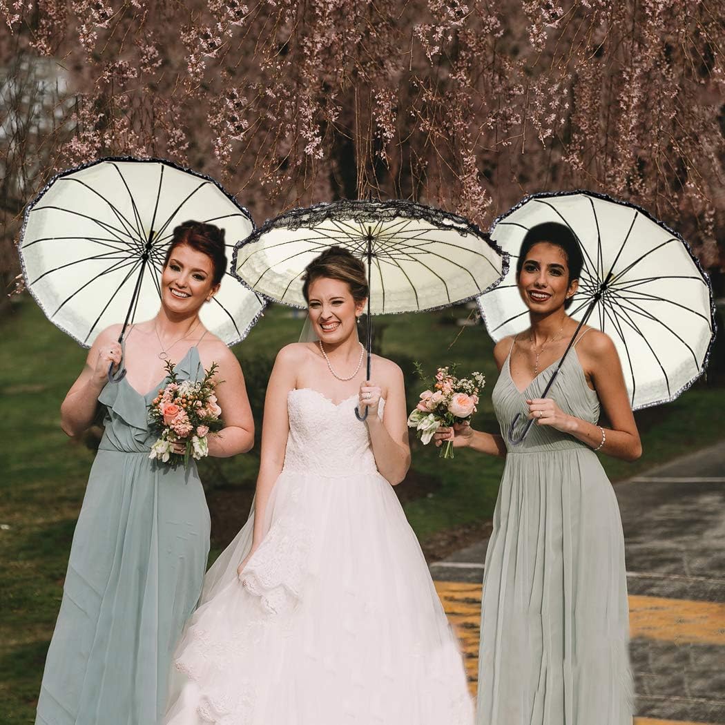 Outgeek Pagoda Umbrella Anti-Uv Parasol Sunproof Lace Trim with Hook Handle
