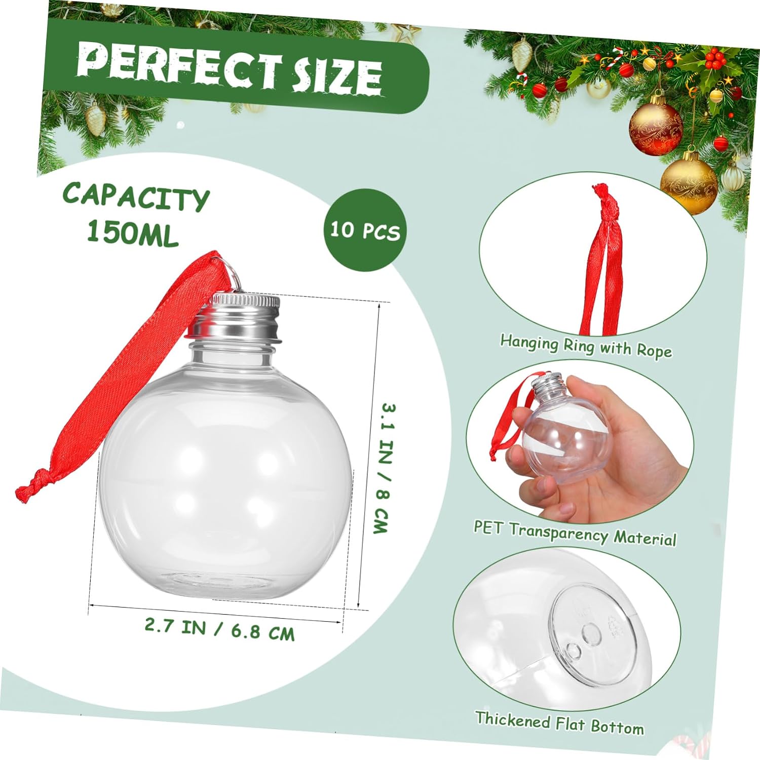 Ciieeo 10pcs Christmas Xmas Bulb Candy Bottles 150ml PET