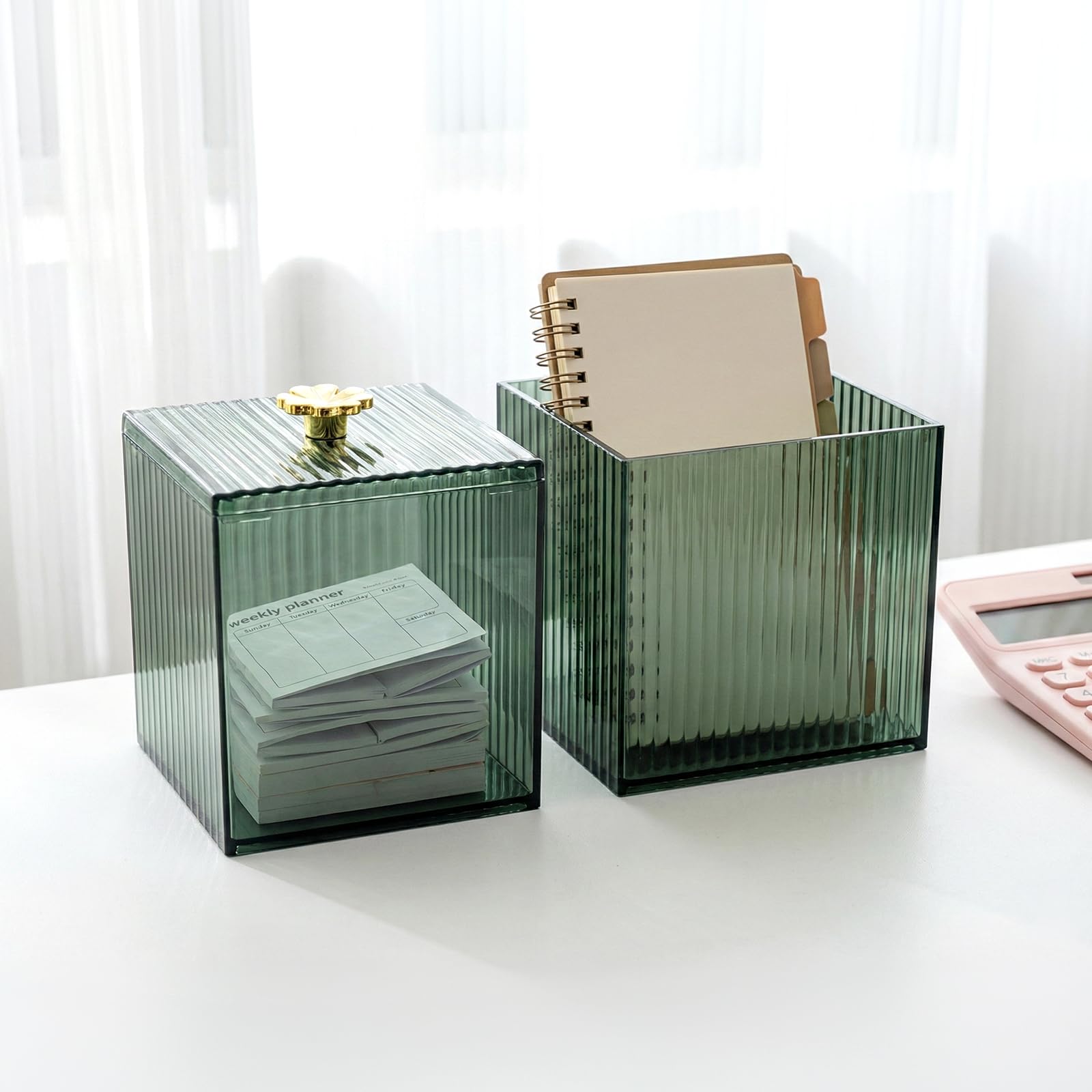 3 sztuki kwadratowych zielonych pojemników na patyczki higieniczne, pojemnik na patyczki higieniczne 10 x 8 cm, organizer kosmetyczny na patyczki higieniczne / okrągłe waciki / nici