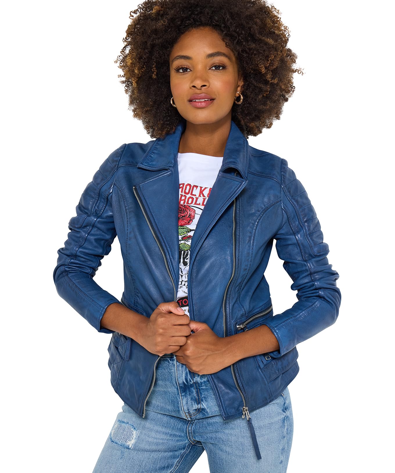 Joe Browns Female Quilted Biker Jacket, Regular, Blue, UK 14