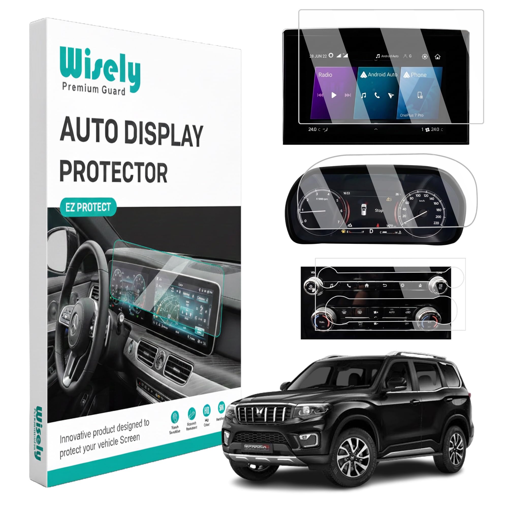 Wisely 3Pcs - Screen Guard for MAHINDRA SCORPIO N (2022-26+) Car 8 Inch Infotainment Display System Protector + 10.25" MID + AC Panel - Stereo Accessories - Touch Responsive - HD Clear-image-34