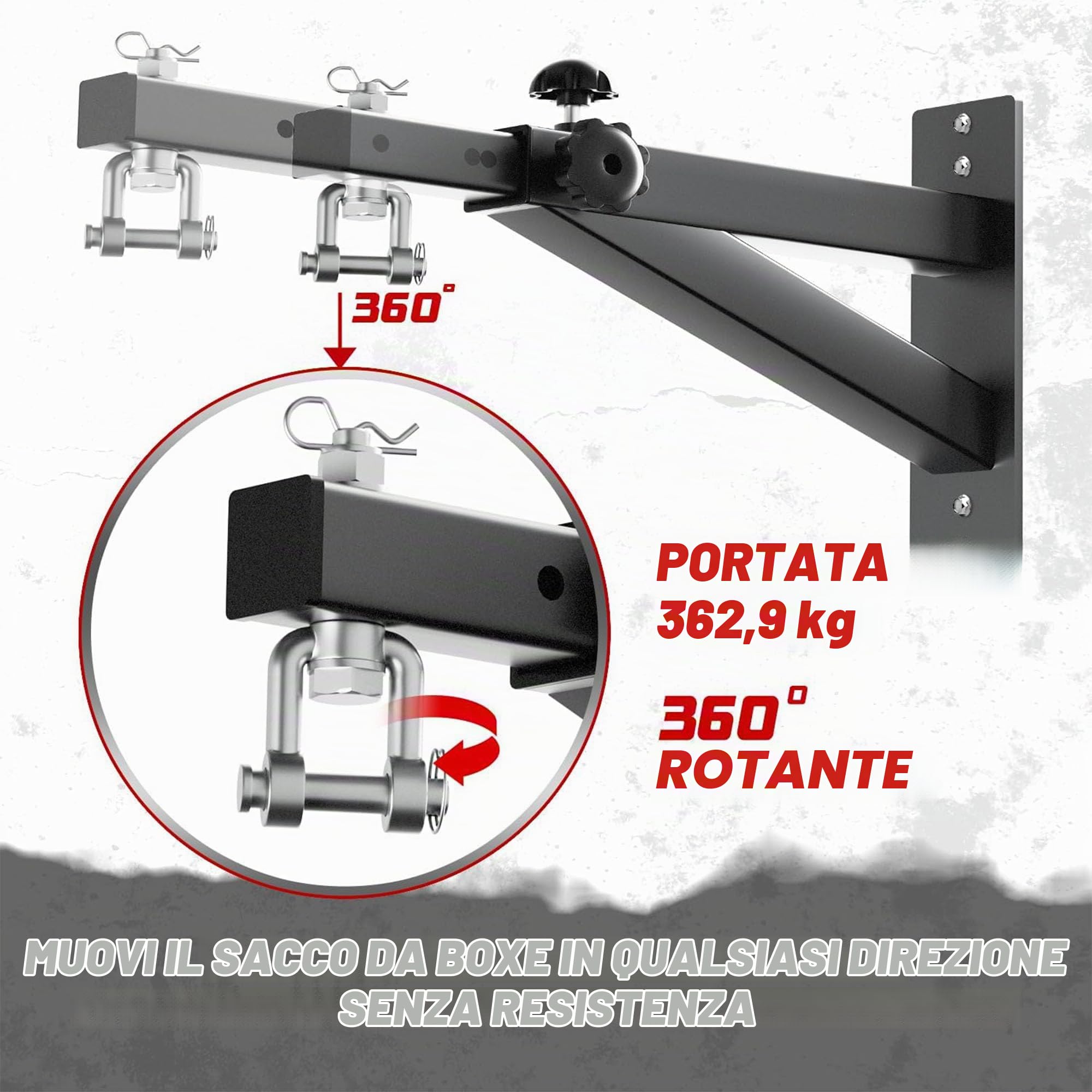 Yes4All Gancio per sacco pesante, supporto da parete regolabile per sacco da boxe, staffa resistente per sacco da boxe, sacco da kickboxing, Muay Thai